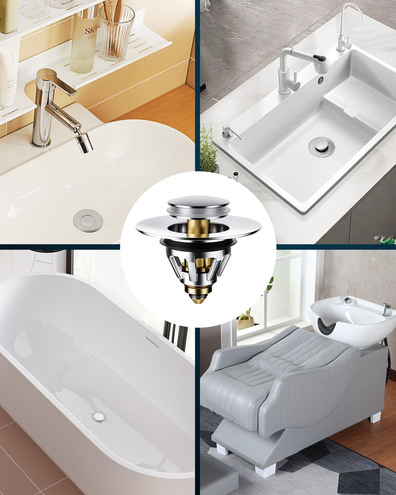Magichome Tapón Lavabo, tapón de desagüe emergente para Lavabo, tapón de Acero Inoxidable Orificios de desagüe de 34-45 mm, tapón para Lavabo antiatascos con Filtro de desagüe, tapón para Fregadero