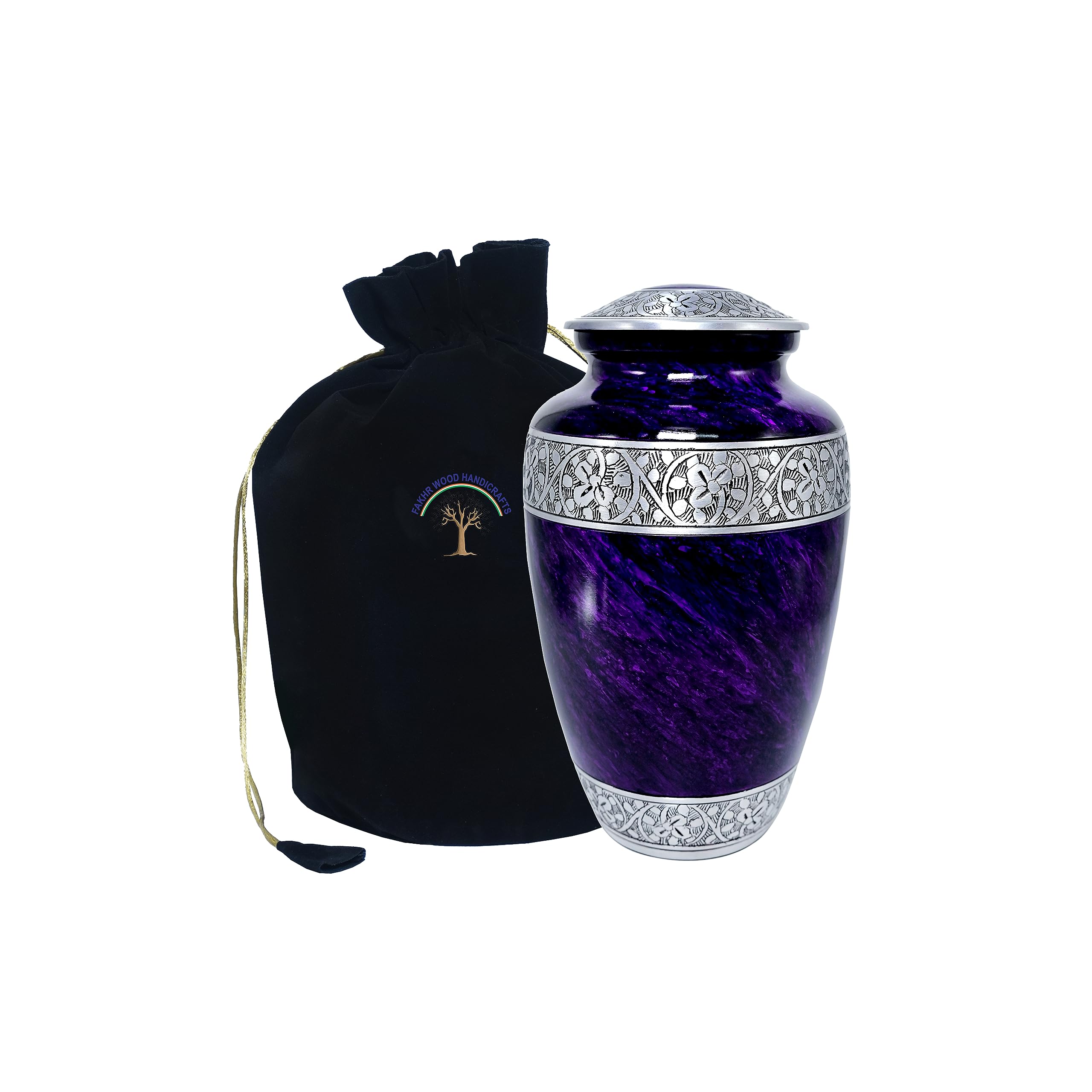 A Timeless Aluminum Urn for Precious Ashes, Memorial Cremation Jar Container for Funeral Burial & Home, Beautiful Engraved Urn for Human Adult Ashes (Purple)