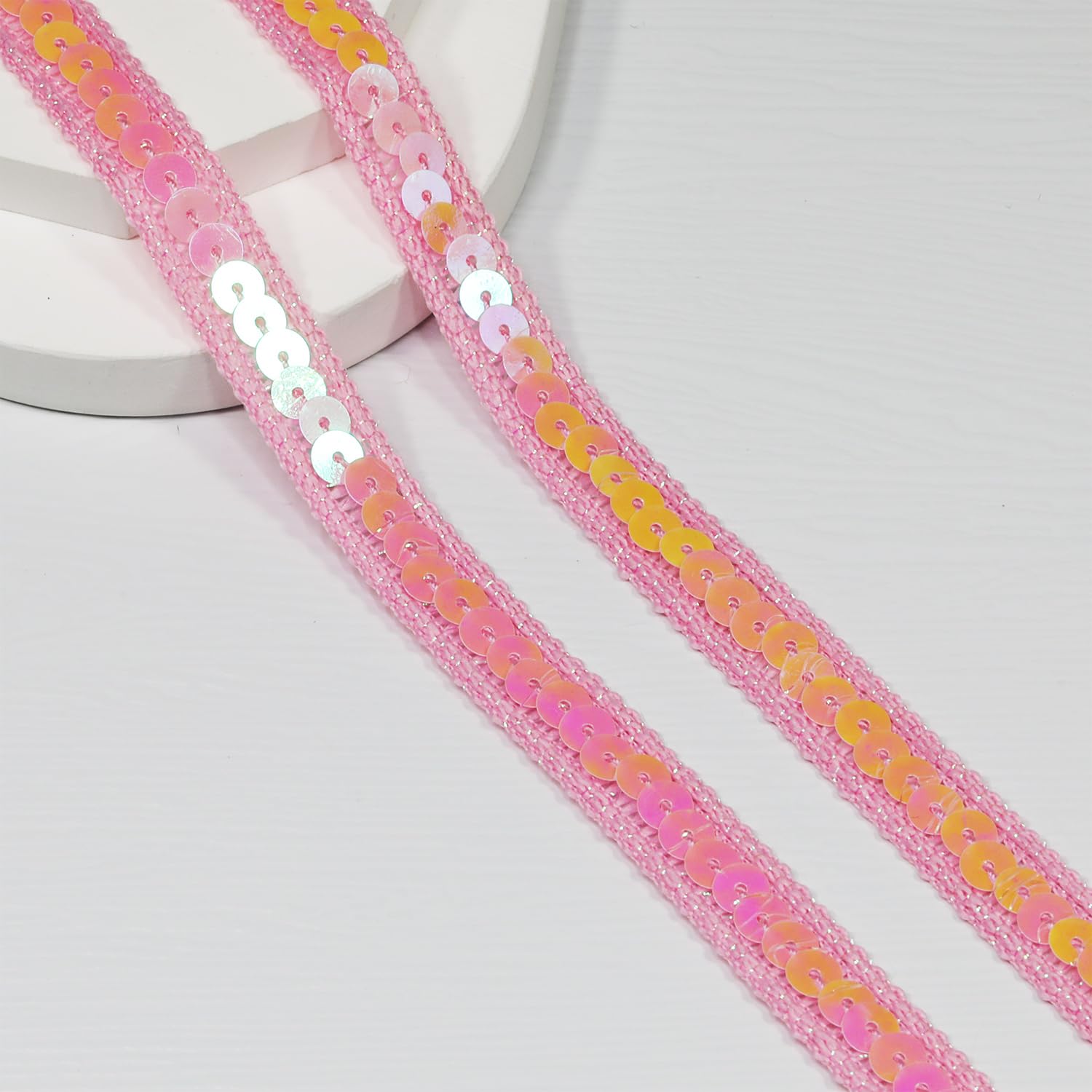 Length10 Yards，Wide 12mm/0.47 inch Pink Sequin Ribbon Trim,for Sewing DIY Crafts Costume Home Decorative(Pink