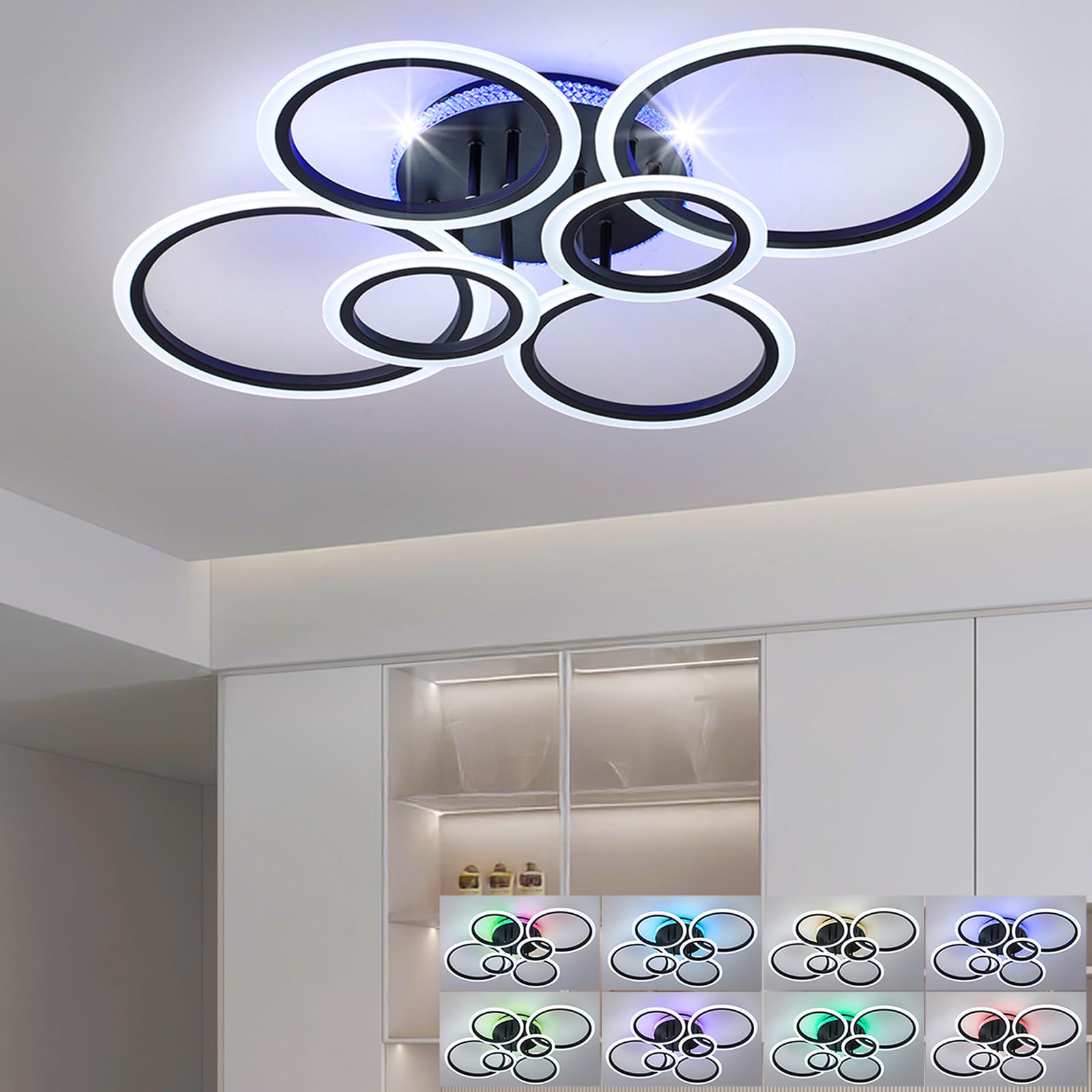 STCH Plafon LED Techo Regulable 80W, Lamparas de Techo Salon, Lampara Techo Dormitorio con Control Remoto Negro, Plafones de Techo Modernos, Iluminación Lámpara para Cocina Oficina Corredor Balcón