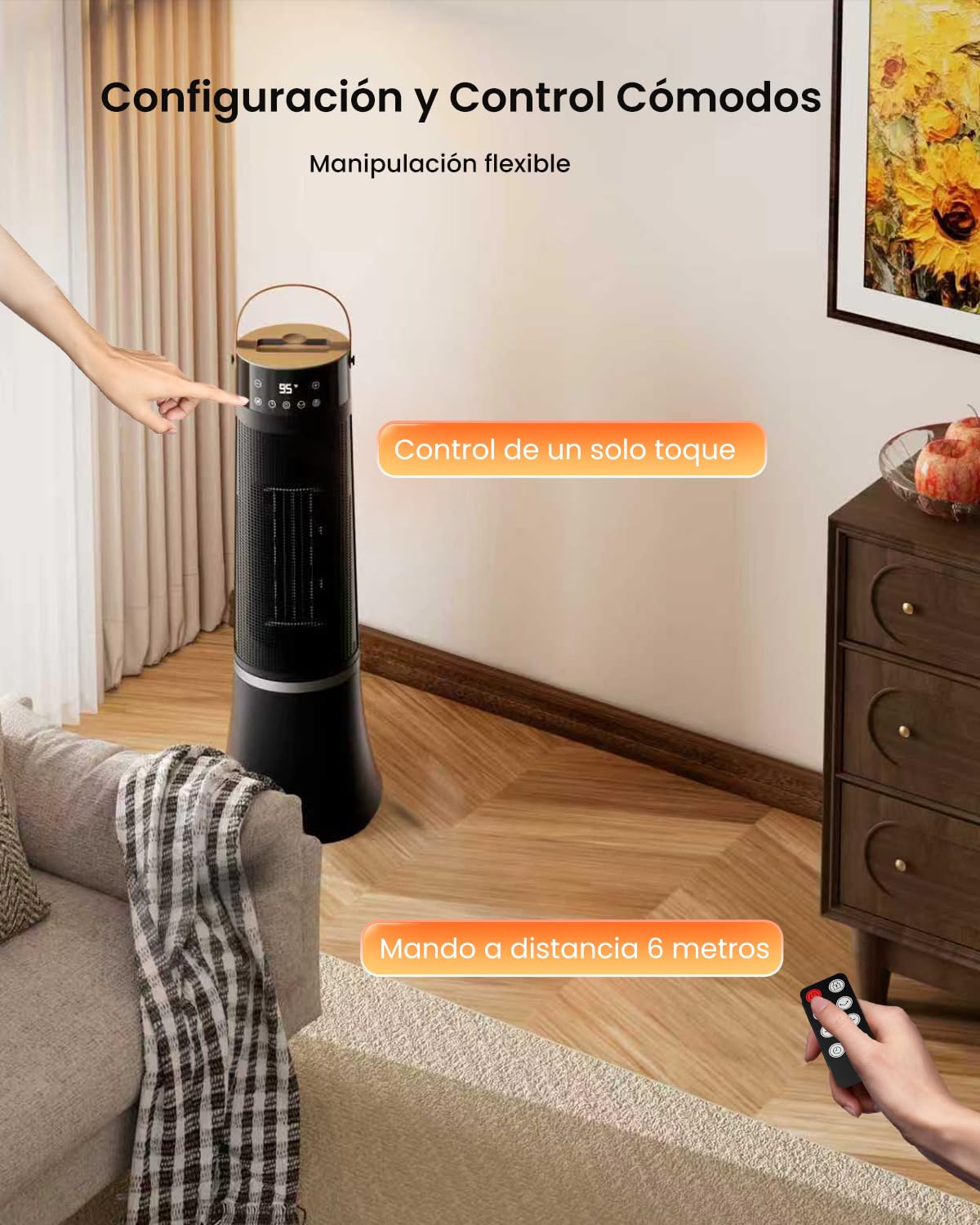 Calefactor Bajo Consumo con Mando a Distancia, 2000W PTC Calefactor Baño, Protección Contra Sobrecalentamiento/Vuelco, 3 Modos, Temporizador 12h, 70° Oscilación, Calefactor Eléctrico Ruido (B)