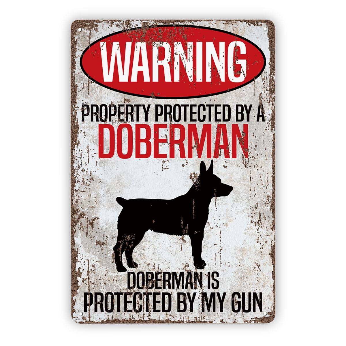 Vintage Metal Tin Sign Funny Beware Of Dog, S, Warning Doberman, Dog Lovers Gift, Property Protected By A Doberman, Courtyard Porch Decor, Funny Yard, 11.8 * 7.9inch Custom Private Signs Outdoor