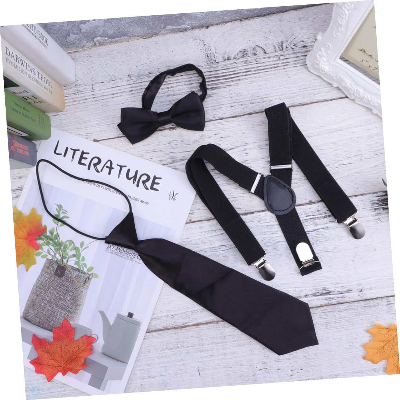 JEWEDECO Fashionable Kids Suspenders Set Elastic Bow Tie Tie for Boys Boys Necktie Suspenders