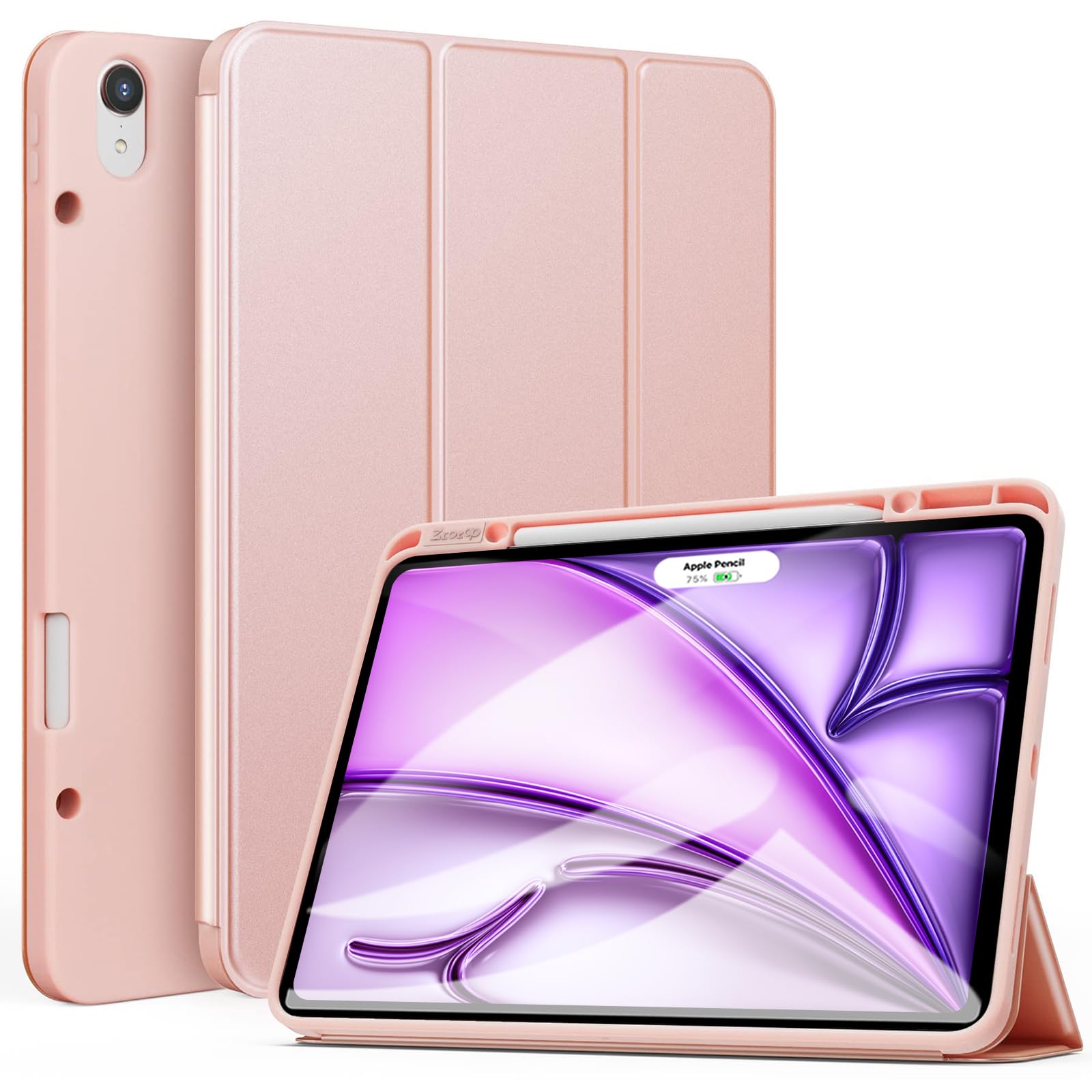 ZtotopCases for iPad Air 13 Inch (M2) Case/iPad Pro 12.9 3rd Generation 2018 with Pencil Holder, Lightweight Slim Soft TPU Back Trifold Smart Cover with Auto Sleep/Wake for iPad Air 13'' 2024, Pink