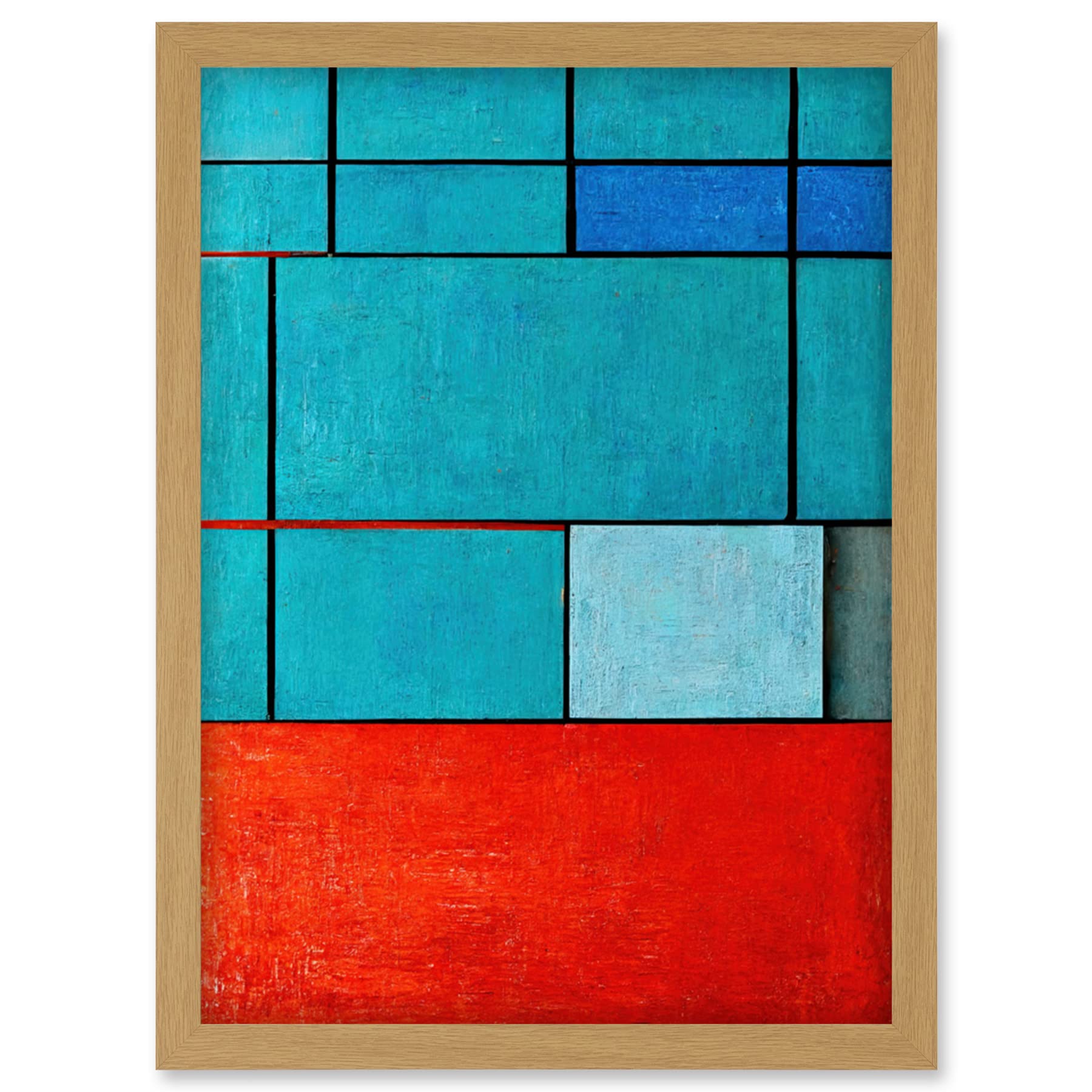 Doppelganger33 LTD Piet Mondrian Style Teal Red Abstract Harmony Artwork Framed Wall Art Print A4