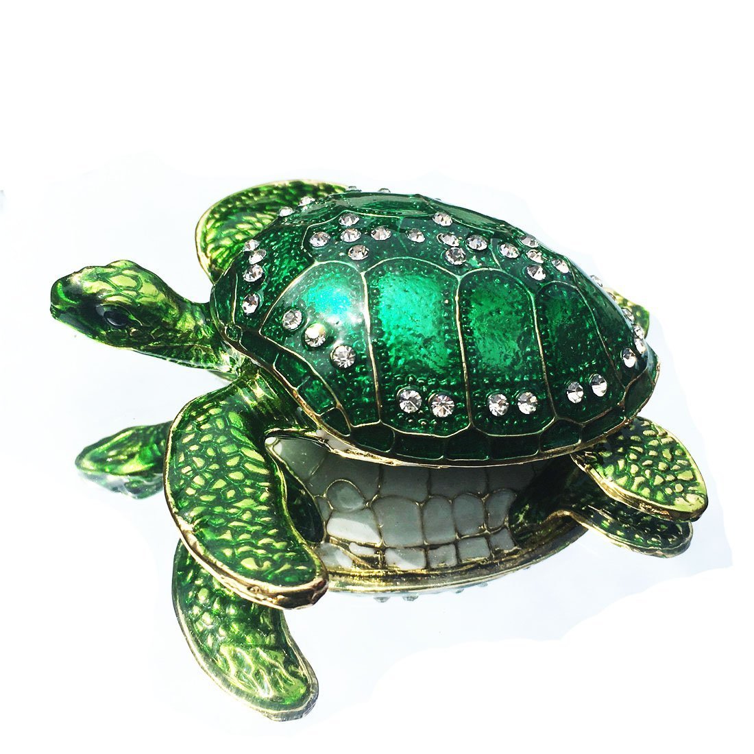 Waltz&FWaltz&F Sea Turtle Crystal Studded Pewter Jewelry Trinket Box Bejeweled Hand-painted Ring Holder Mother`s day Gift