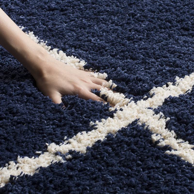 Image of Shaggy Carpet for Living Room Bedroom 2X6 FEET Fluffy Plush Area Rug, Thick Fur Floor Carpet Modern Cozy Rug for Home Decor, Kids Room Bedside Hall, Durable Comfortable Shaggy Rug (B6 BlueIvoryy,)