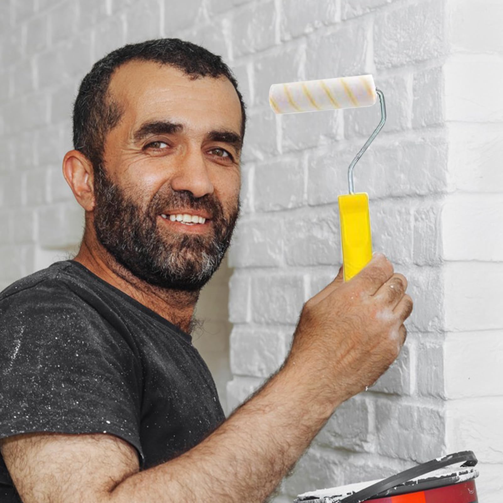 Professionelles Farbroller-Set - Wandmalerwalzen mit Verlängerungsstange & tropffreiem Pinsel für Betonmöbel & Sockelleisten - Ideal für Heimwerker