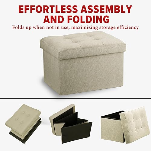 Miniatura 5 de LINMAGCO Otomana Otomana de almacenamiento con almacenamiento pequeño reposapiés taburete debajo del escritorio, reposapiés plegable corto de tela