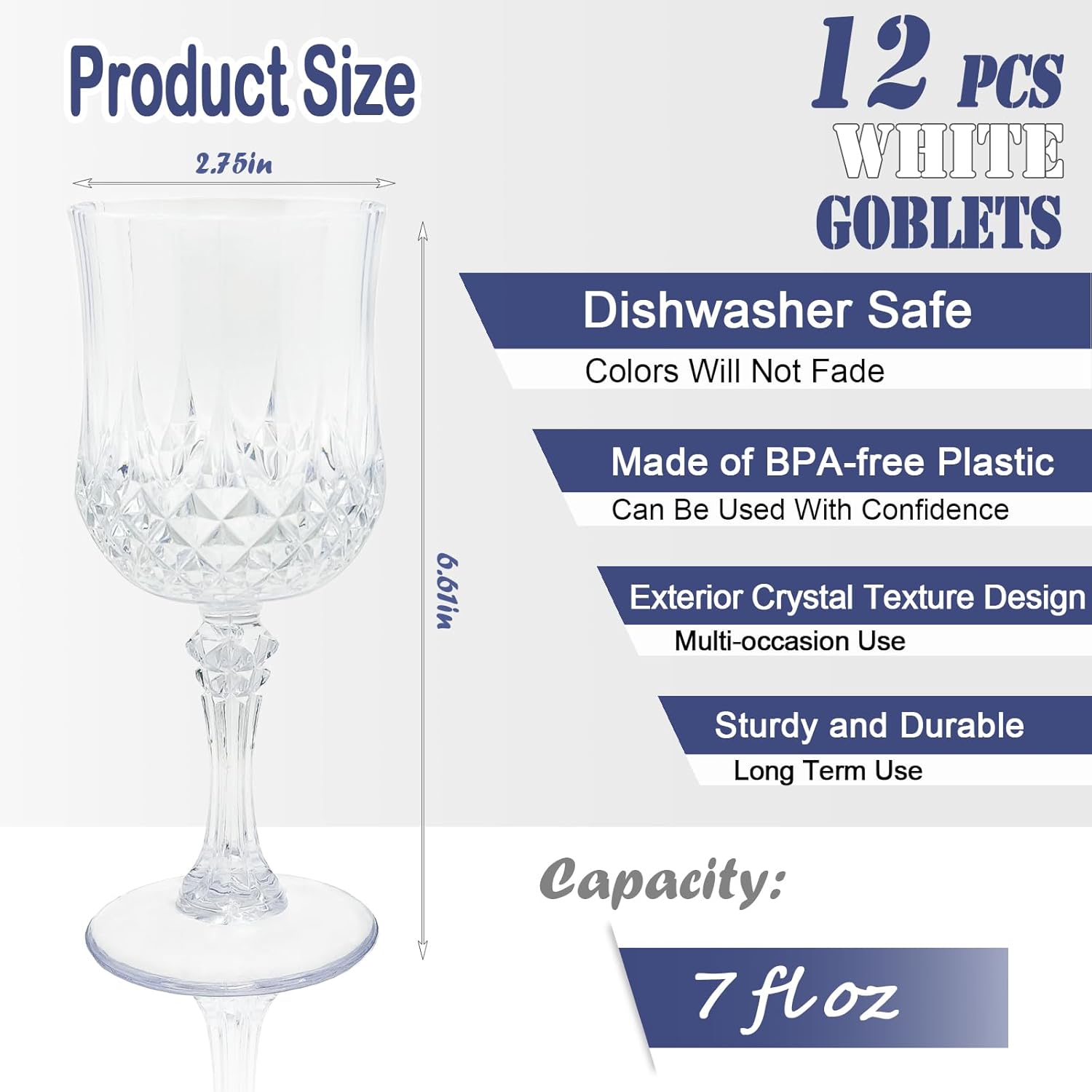 12 PCS Plastic Wine Glasses Clear,Reusable Plastic Wine Glasses,White Goblet Glass,Durable and Sturdy Cups Can Be Used for Various Parties Such as Weddings! - Image 2