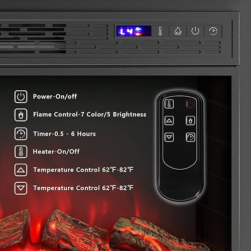 Miniatura 7 de ARLIME Chimenea eléctrica de 25 pulgadas para empotrar en la pared e independiente, calentador eléctrico de habitación de 1400 W para interiores con