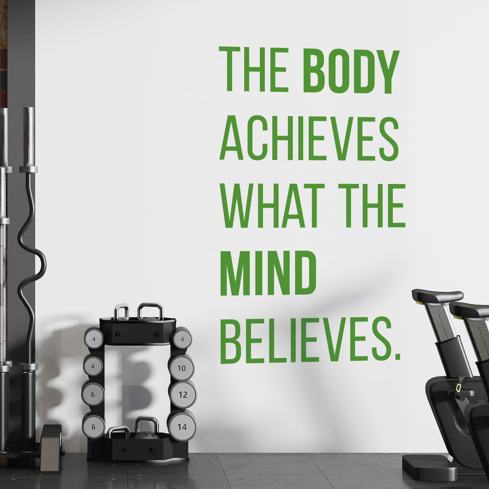 The Body Achieves What the Mind Believes - Gym Motivational Quote Decal Wall Sticker [Medium] [Grass]