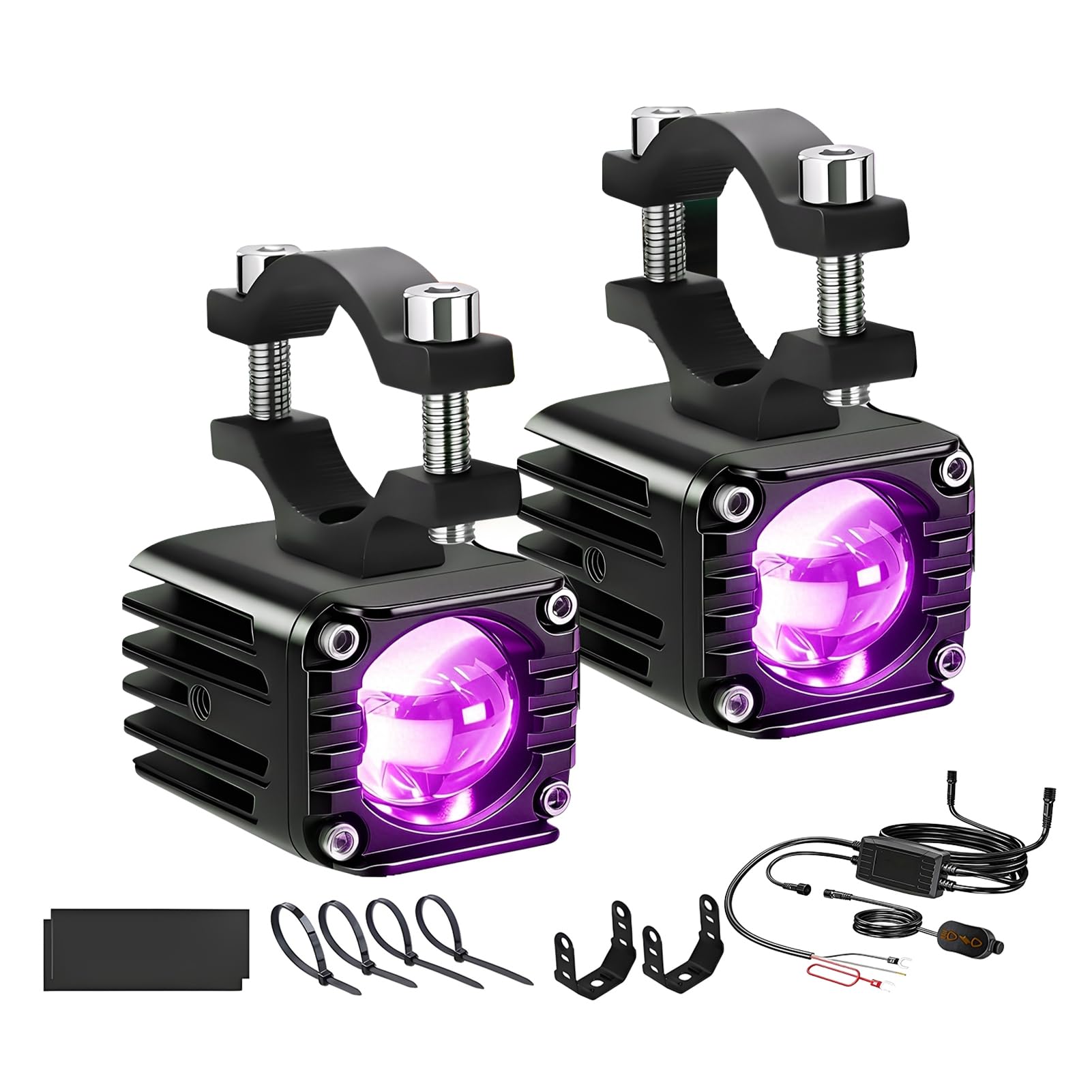 Keenso Fari LED Motociclo, 2Pezzi 40W 4000LM Luci di Guida Ausiliarie con Cablaggio Interruttore, 6000K Bianco 3000K Ambra per Auto ATV SUV Camion (luce viola)