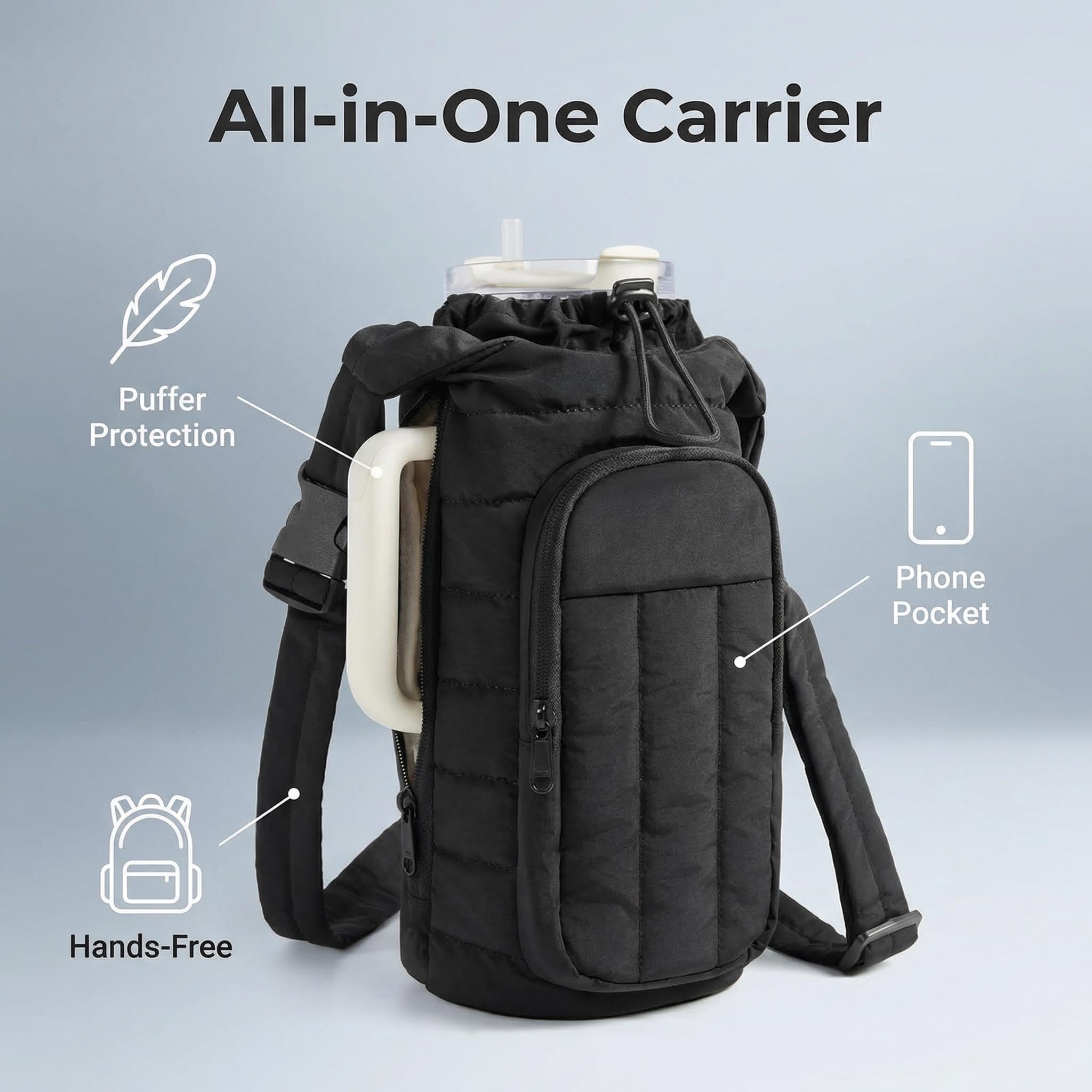 Bolsa bandolera aislada para botella de agua 18-64 oz, bolsillo para teléfono, accesorios de gimnasio