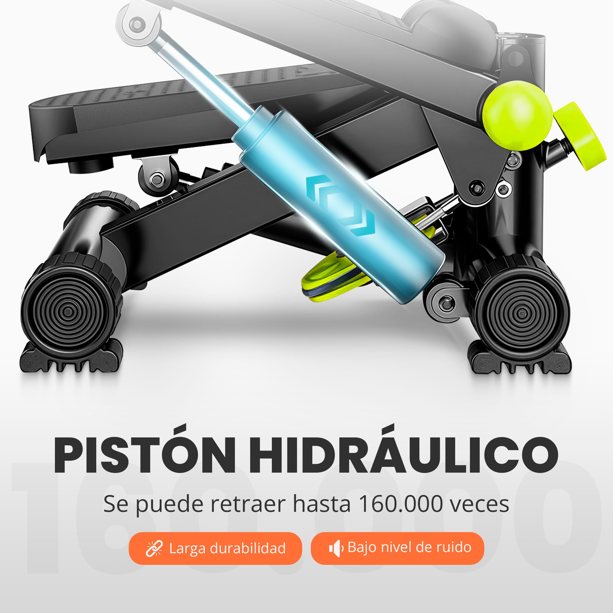 JUPPLIES Mini Stepper con Bandas Elásticas - Stepper Fitness de Acero, Pistón Hidráulico Silencioso, Pantalla LCD, Resistencia Ajustable y Pedales Antideslizantes para Tonificar y Quemar Grasa en Casa