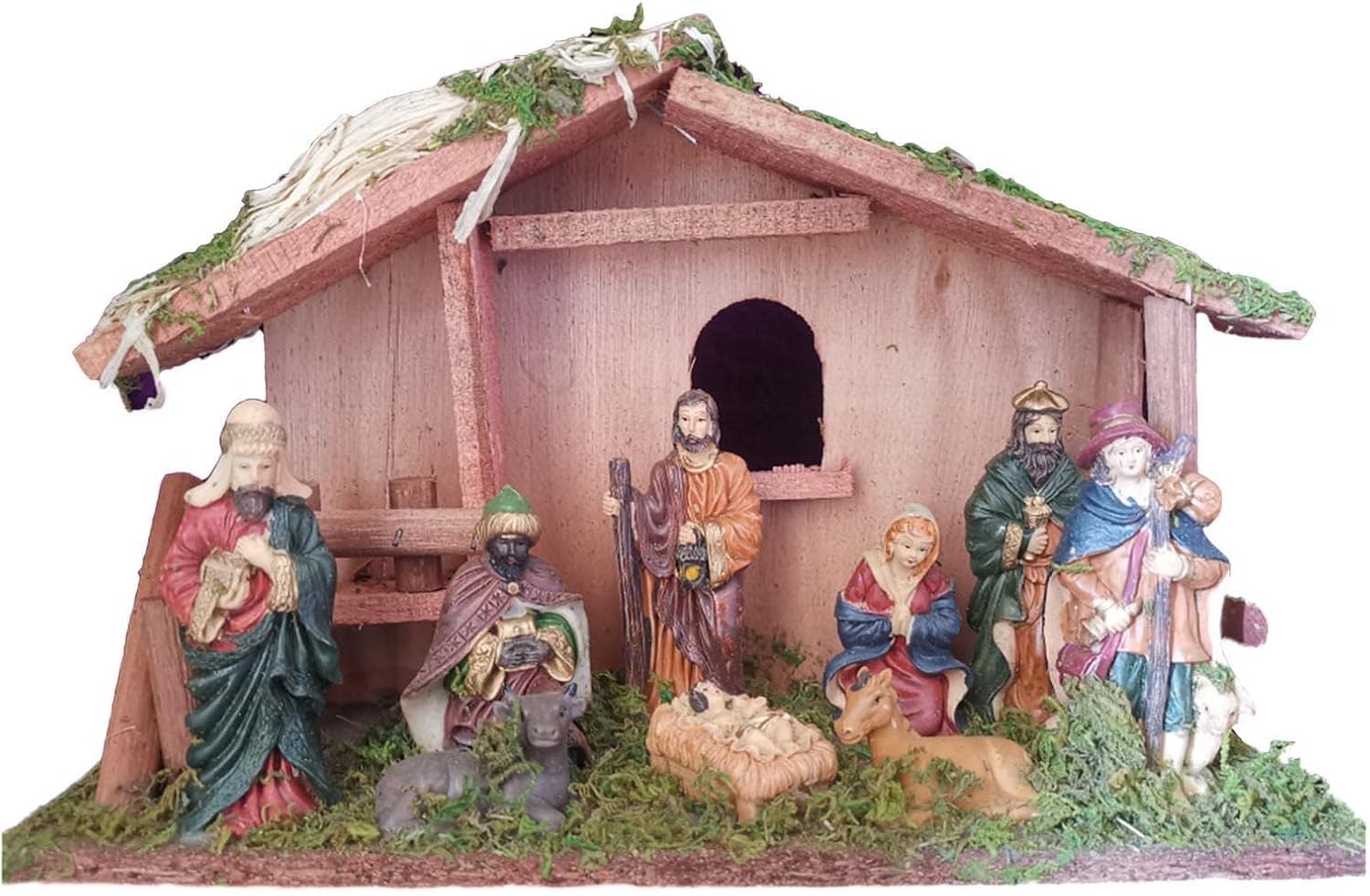 Christmas Manger Nativity Set, LED Lighted Wood Manger Tabletop Set