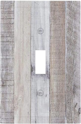 Miniatura 293 de Placa de pared dúplex de receptáculo de dispositivo de 1 gang de madera envejecida blanca gris con veta de tablón, cubierta de enchufe eléctrico de