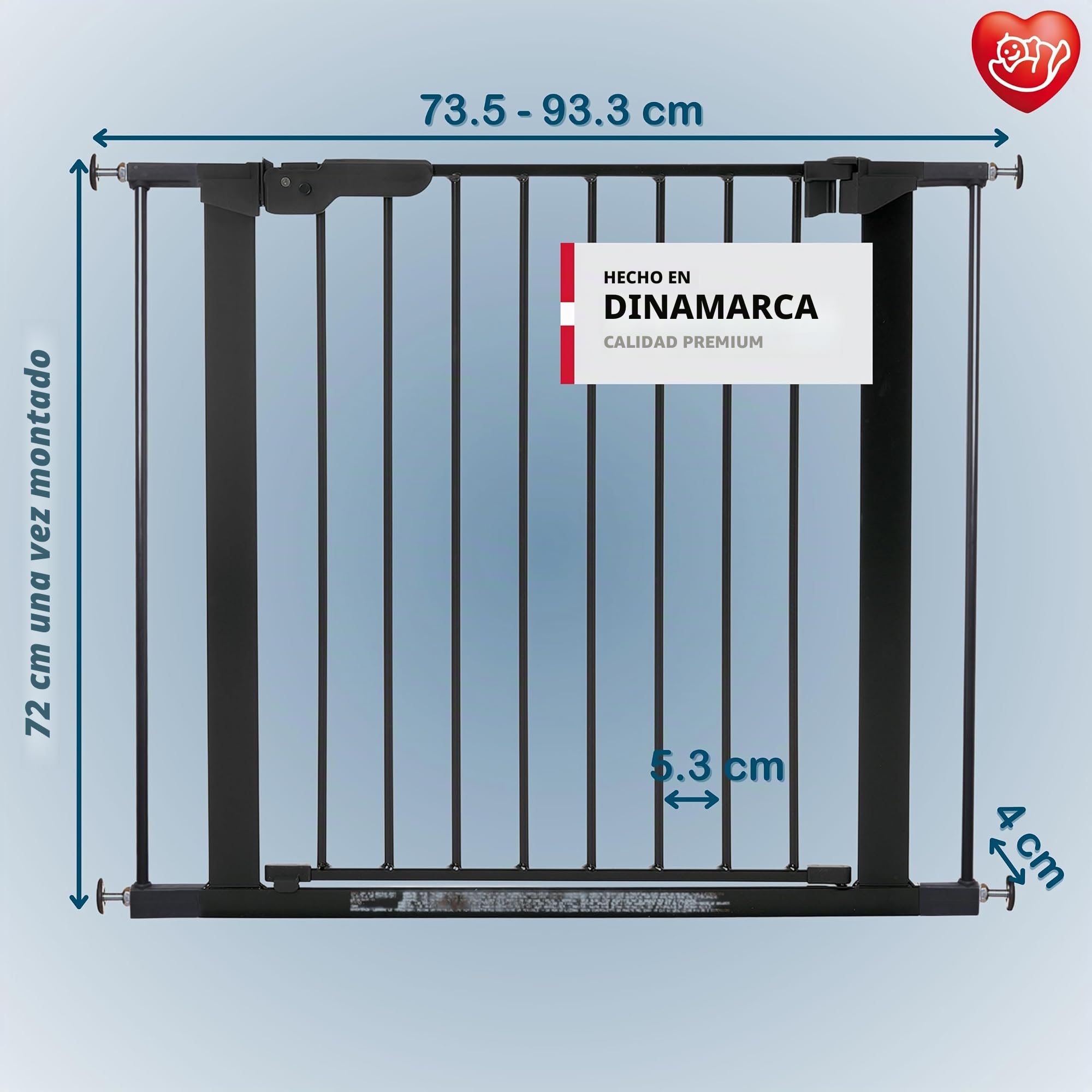 BabyDan Premier, Montado a presión Puerta de escalera, 73,5-93,3 cm, Barrière pour bébé/Puerta de seguridad, Metal, Negro, Hecho en Dinamarca - (Puerta para mascotas/Puerta para perros)