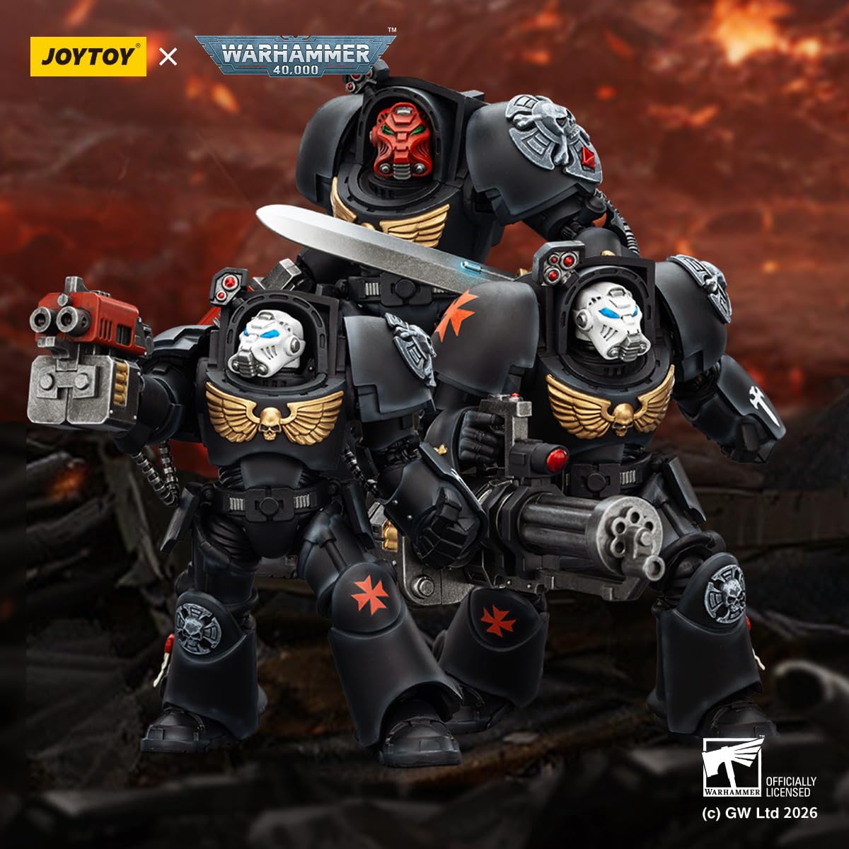 JOYTOY Warhammer 40.000 Black Templars Terminator 3‑teiliges Set Hochdetaillierte Gelenkfigur Actionfigur – Sammlerstück Geburtstage!