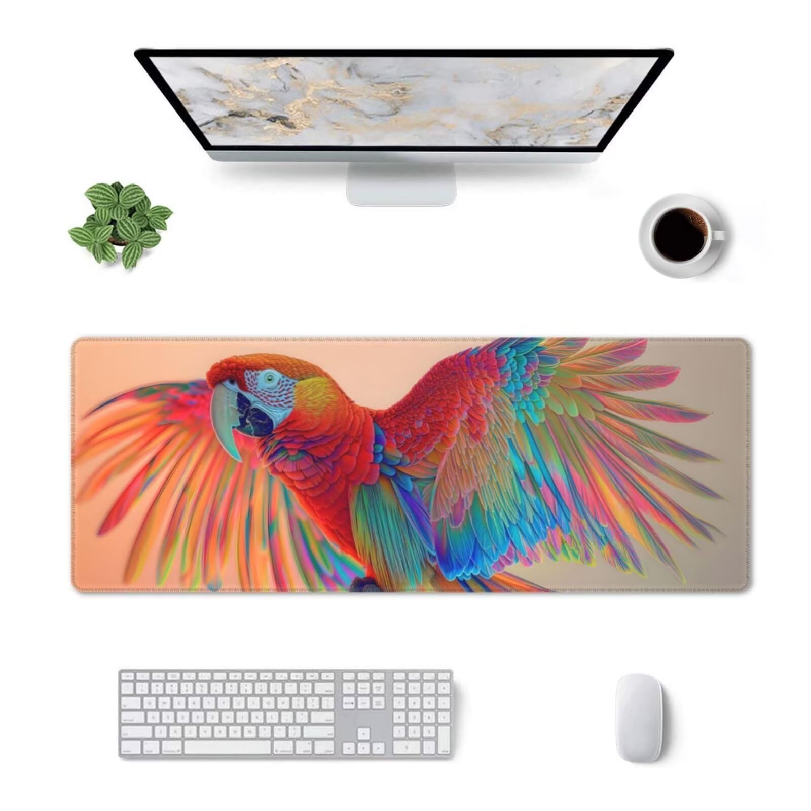 Tappetino Mouse, Tappetino Mouse Gaming Grande XXL 1500x800x3mm Tappetino Scrivania Mouse Pad, Base in Gomma Antiscivolo, Bordi Cuciti,Lavabile, Mousepad per Ufficio e Gaming (Parrot colorato) R-78