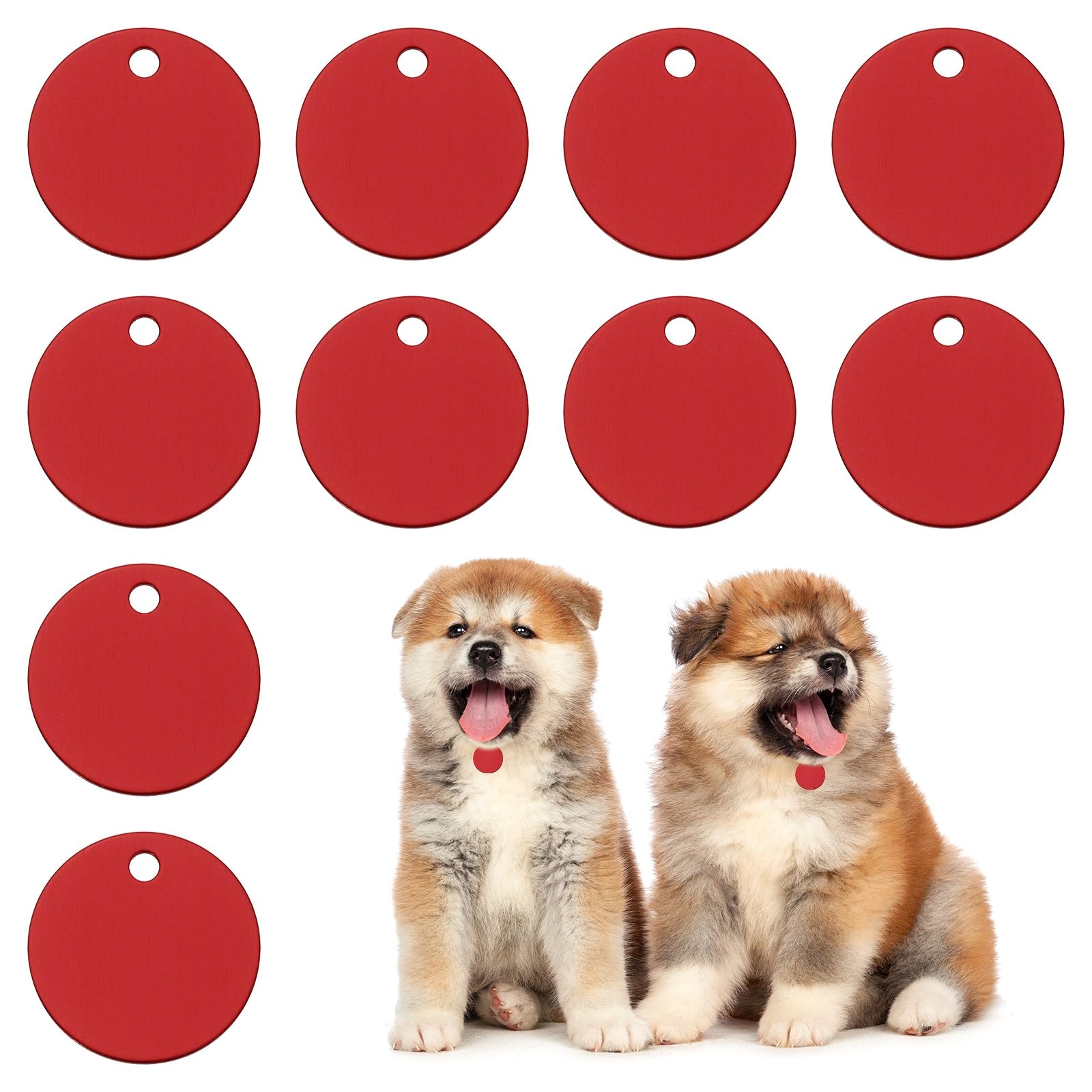 PATIKIL 30mm Blanks Dog Pet Tags, 10Pcs Round Aluminum Blanks Engraving Tags for Carving Names Phone Numbers or Other Information Pendants, Red