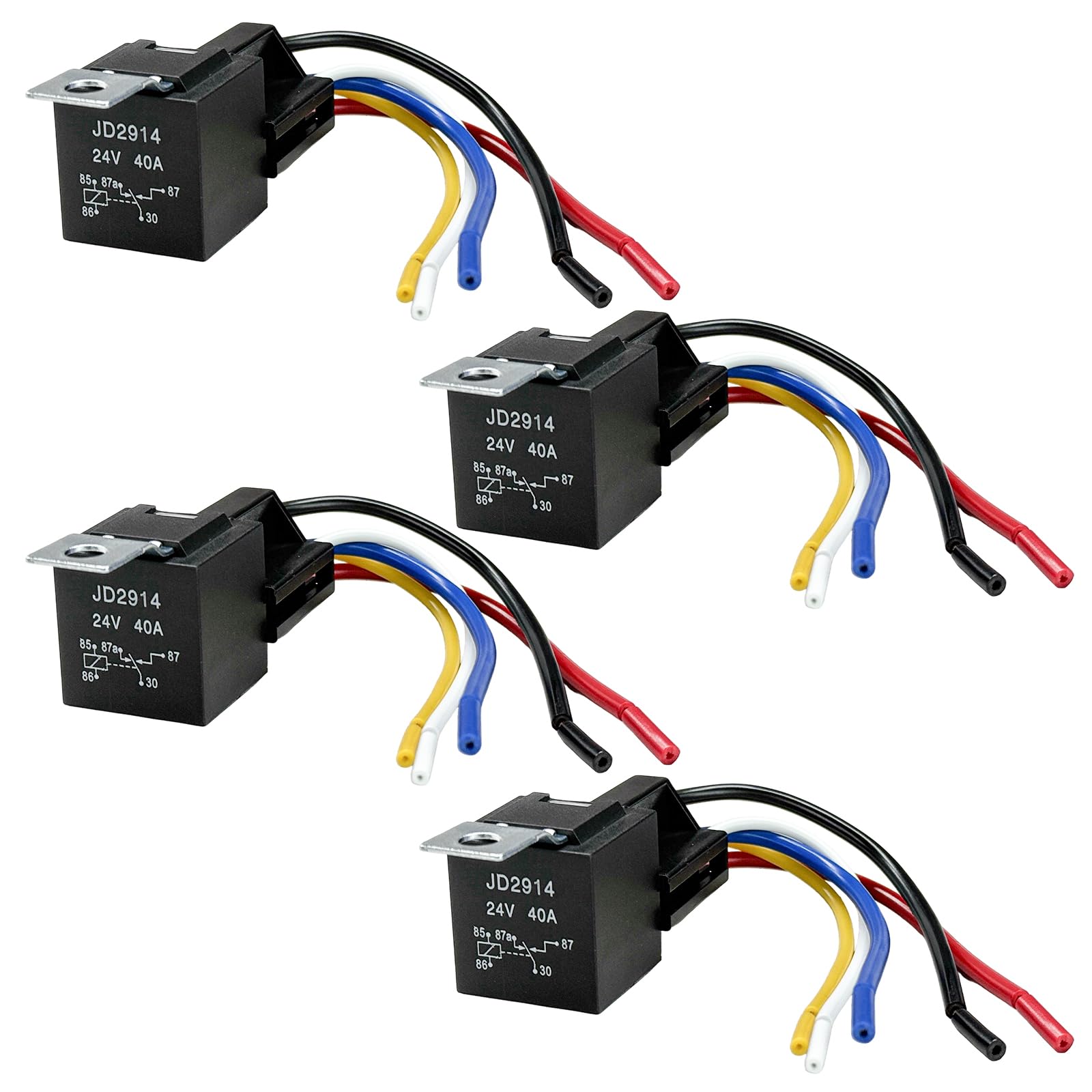 4 PCS JD2914 Car Relay Harness, 24V 40 Amp 5 Pin SPDT Automotive Relay with Color-Labeled Wires, Heavy Duty Waterproof Relay Socket for Most Cars Trucks Motorcycles Boats-image-40