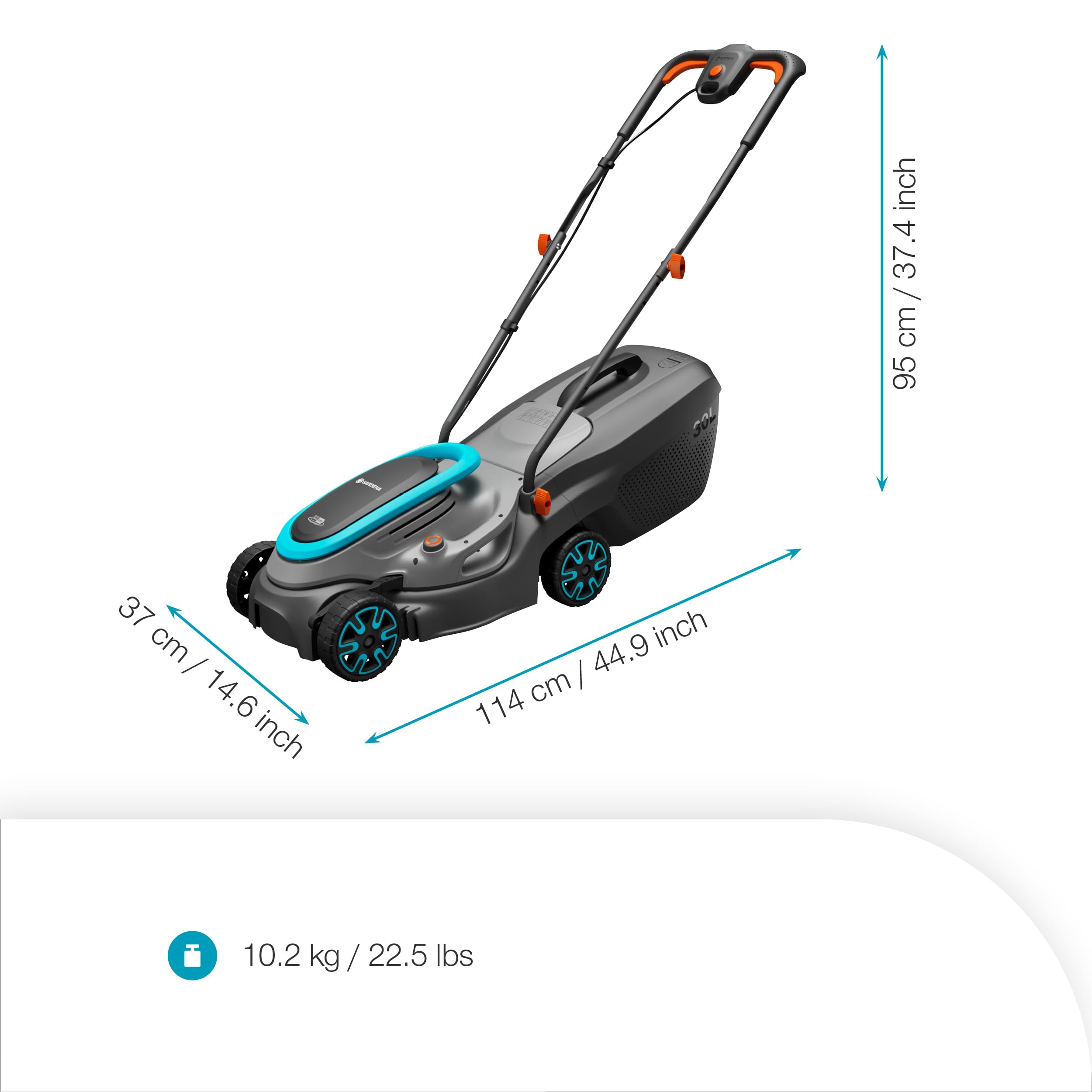 Gardena Rasaerba A Batteria Powermax 32/18V P4A Set Pronto All'Uso: Larghezza di taglio 32 cm, Capacità 30 l, Ergonomico, Regolazione dell'altezza, Senza fili (14632-20)