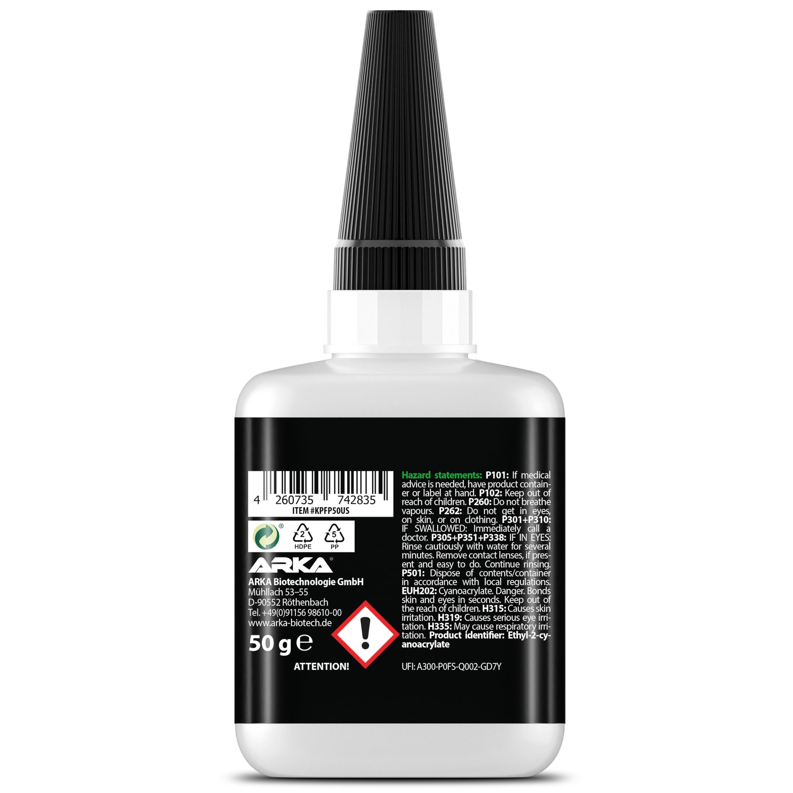 Colla istantanea liquida per plastica extra forte – KRAFTPROTZ XXL 50 g – trasparente, impermeabile e resistente al calore – punta anti-secco – adesivo per plastica, acrilico, ABS, PVC
