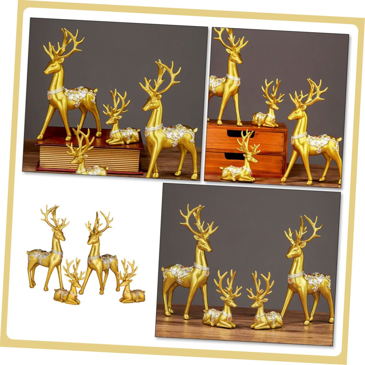 Amosfun Weihnachtsdeko Elch Satz aus Kunstharz in Gold Realistische und Langlebige Dekofigur für Innen und Außenbereiche Wie Höfe und Wohnzimmer