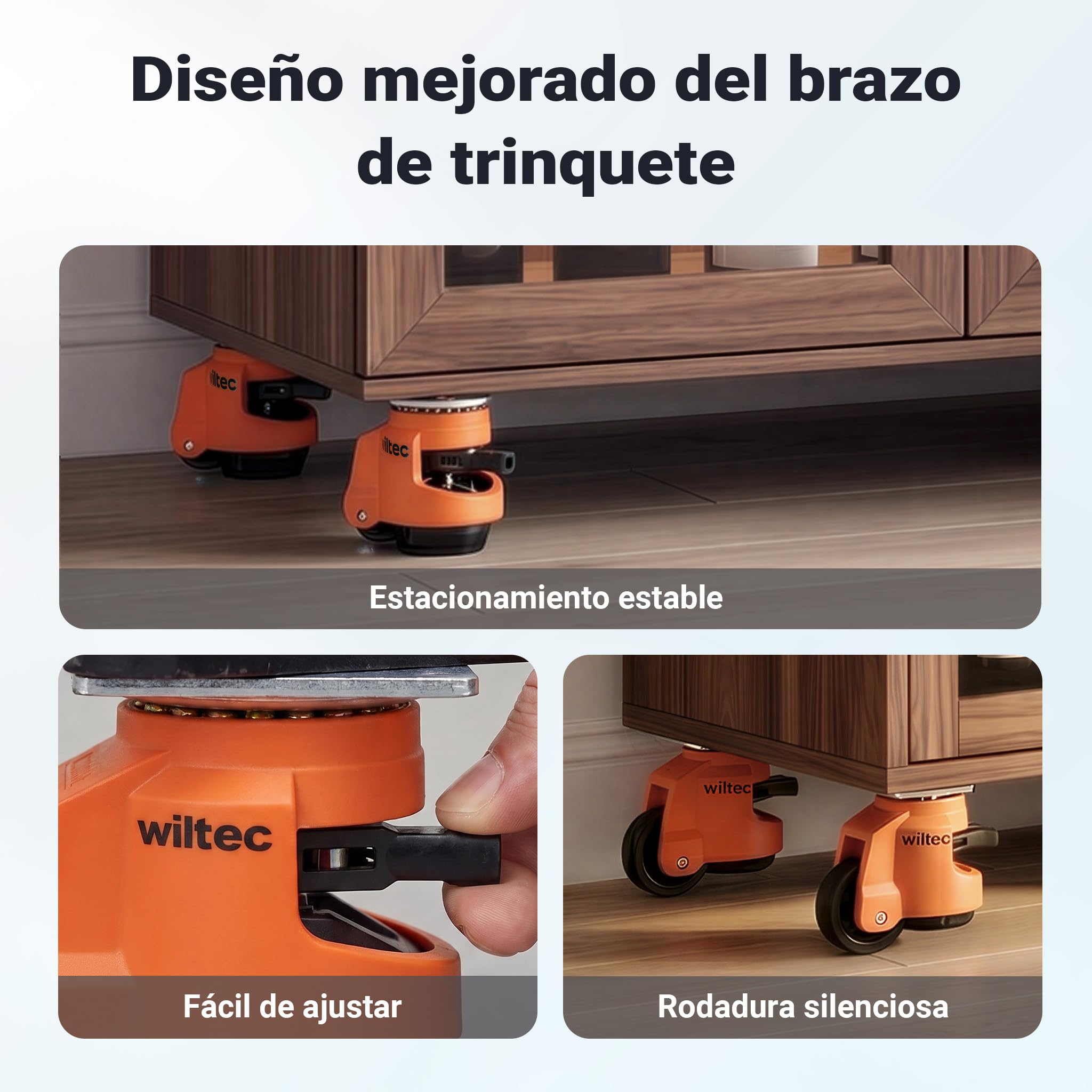 Wiltec Set 4 ruedas para cargas pesadas2000 kg retráctiles con manivela de carraca, 4 x 500 kg, ruedas para muebles, maquinaria y transporte de cargas