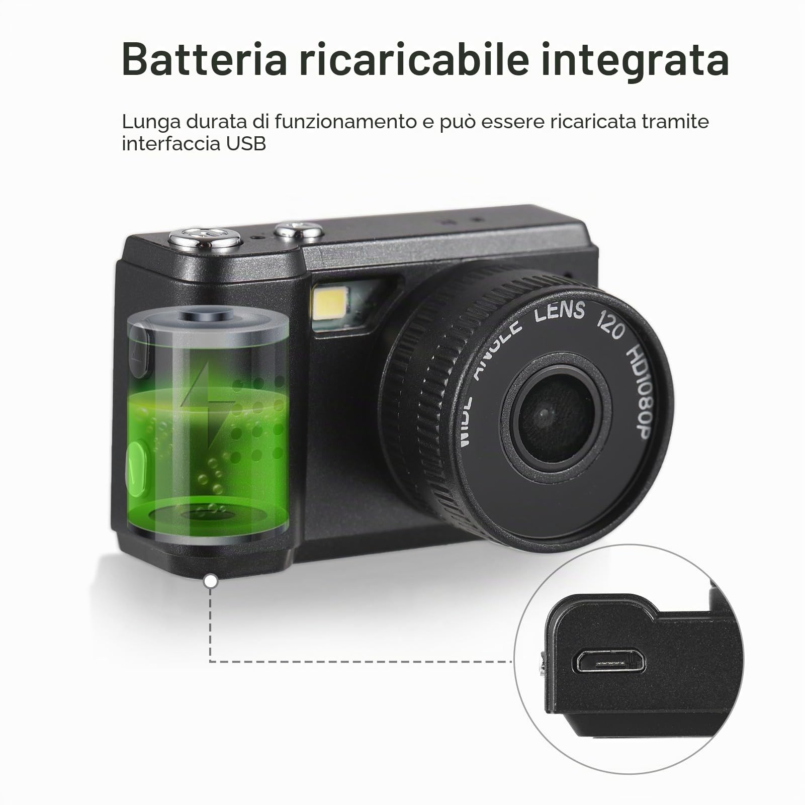 Andoer Mini Fotocamera Digitale, 1080P, Compatta, Con Schermo LCD, Rosa/Nero, Per Bambini, Adolescenti, Anziani, Principianti