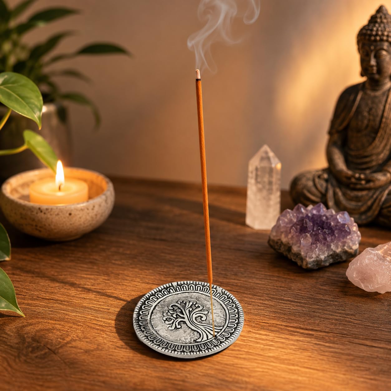 Ajuny Aluminium Incense Stick Holder Burner with Ash Catcher Tree Design