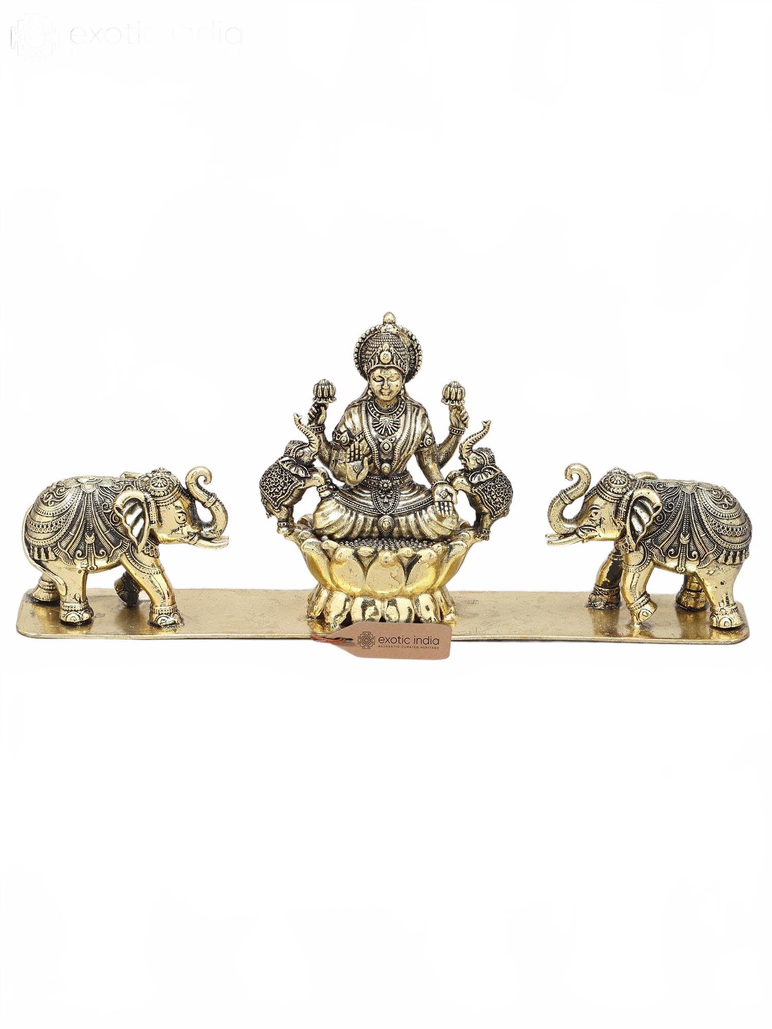 Exotic India Superfine Gajalakshmi Brass Idol | Goddess Lakshmi for Home Mandir, Gifting, Home and Pooja Décor
