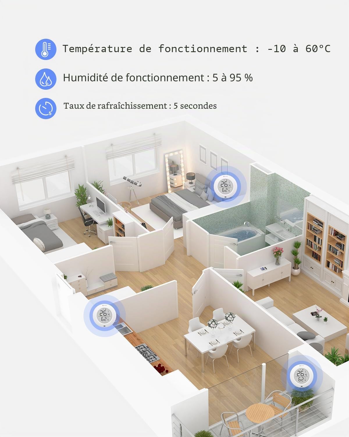 EZVIZ T51C Thermomètre Hygromètre Numérique Intérieur, Moniteur de Température et Humidimètre, Compatible avec la Centrale A3