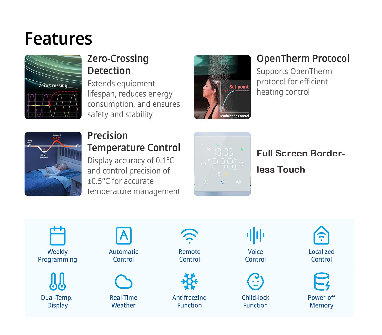 Smart WiFi Termostato Regolatore di temperatura per riscaldamento a pavimento Elettrico Funziona con Alexa Google Home, con una lente a bordo curvo 2.5D