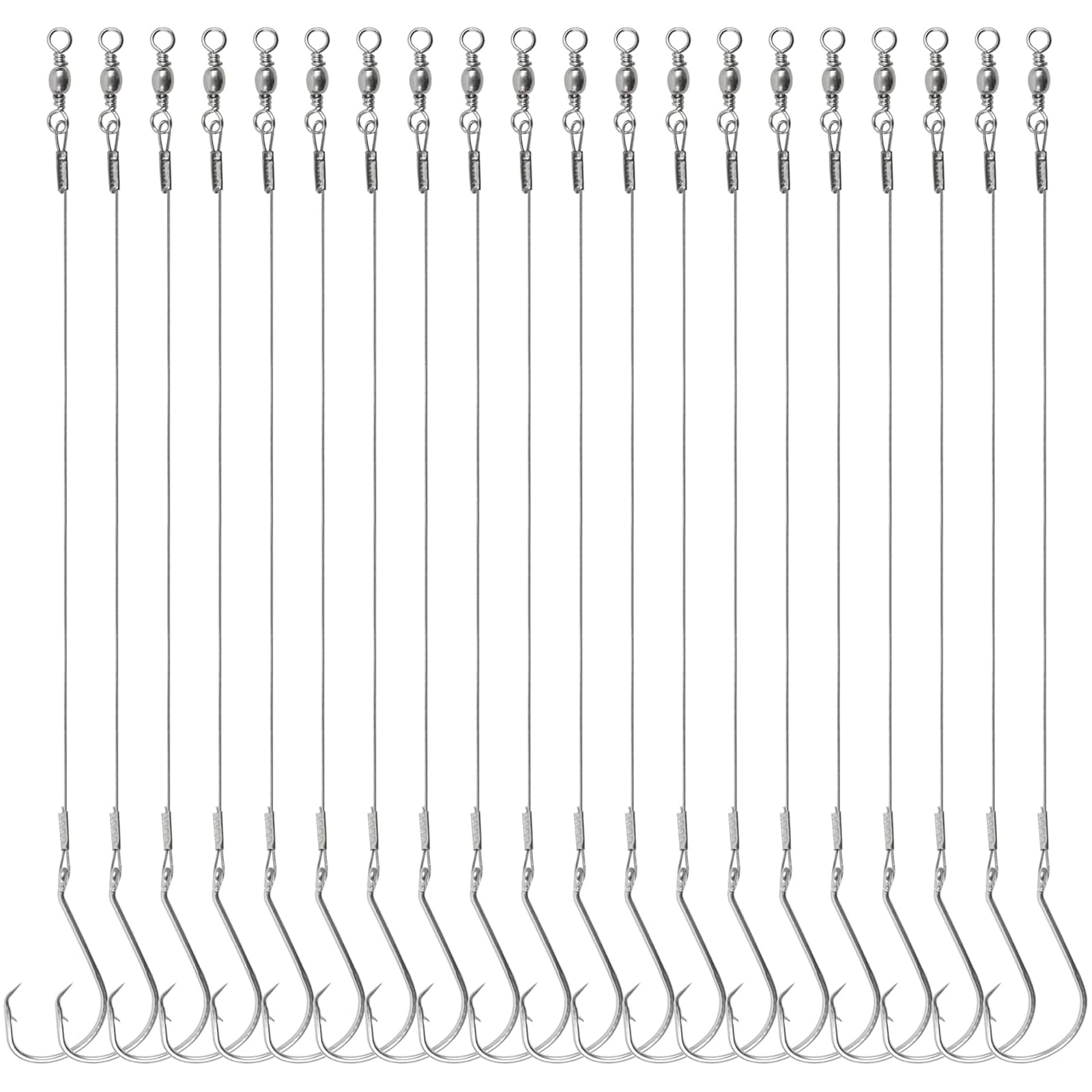 Circle Hooks Rigs Saltwater Fishing Leader Wire, 20pcs Circle Hooks with Steel Wire Leaders Catfish Rig for Bass Surf Fishing Striper Snapper Flounder (7/0-20pack)