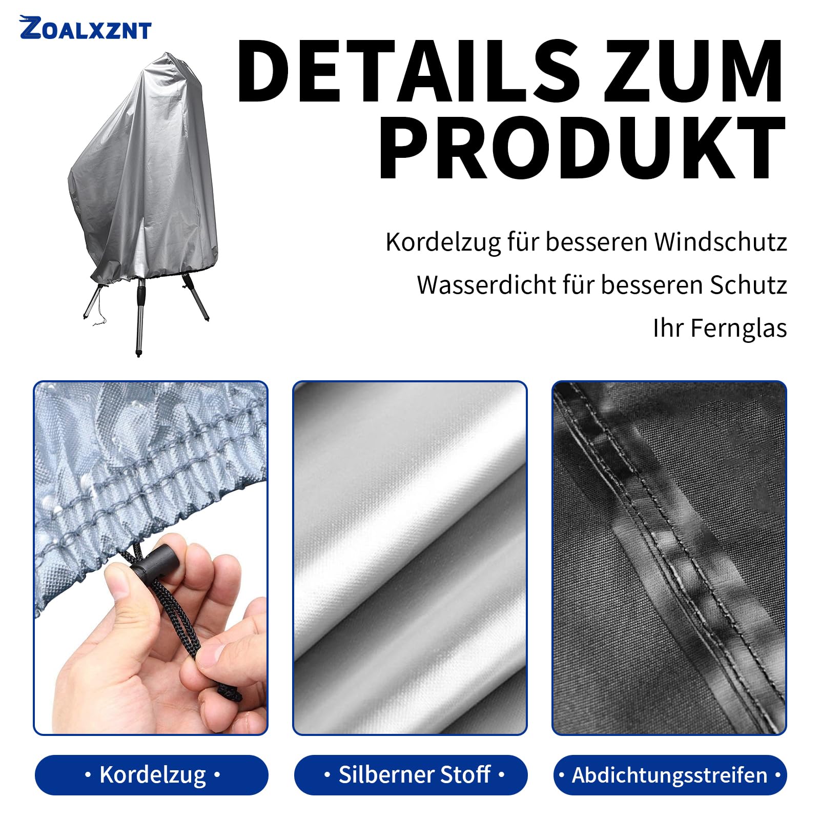 ZOALXZNT Waterproof Telescope Cover, Telescope Protective Cover with Adjustable Rope, Dustproof, Anti-UV, 420D Oxford, Silver - Image 4