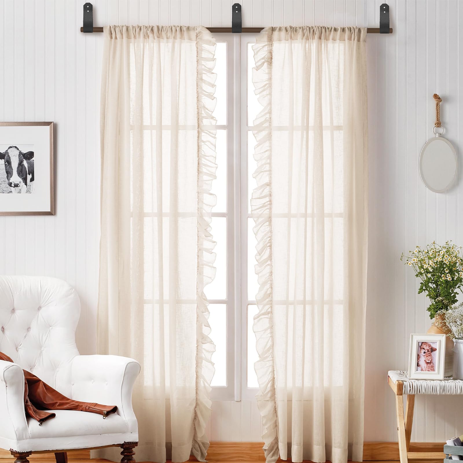 2 ganchos de madera para tapiz, barra telescópica, ajustable, estética, para colgar en la pared, barra rústica de madera maciza para tapices, mantas, cortinas y decoración de pared (9-60