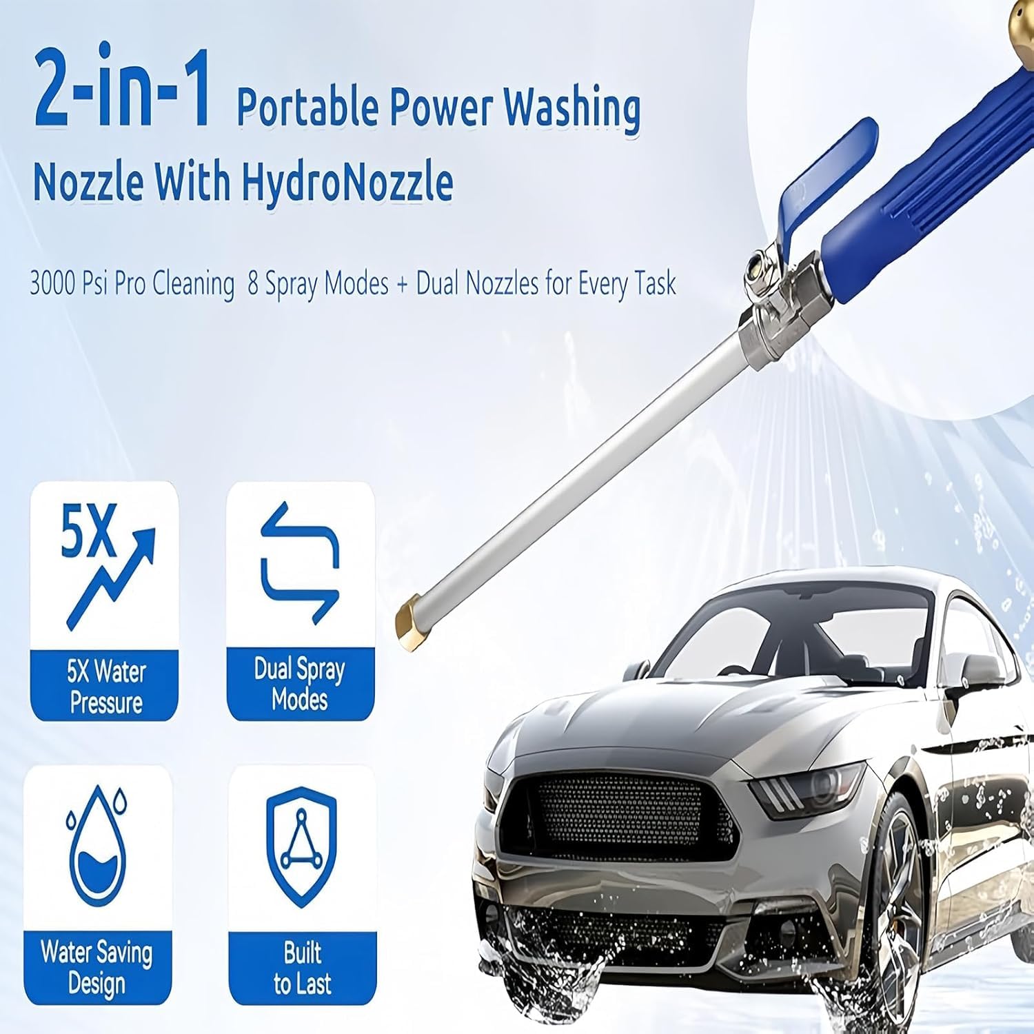 Jethose Pressure Washer, 2026 New Jet Hose Water Pressure, 2 in1 High Pressure Power Washer for House, 2 Nozzles and Quick Connect, for Cars, Patios, Fences, Windows (Blue) — view 3