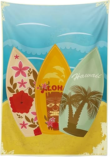 Miniatura 5 de Ambesonne Tiki - Mantel de bar, tablas de surf hawaianas de playa sobre la arena, exóticas de verano, vacaciones, deporte, estilo vintage,