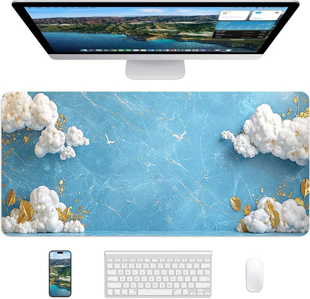 Wxuaixnn Bianco Tappetino Mouse Gaming XXL 160x80cm Tappetino Scrivania, Impermeabile Tappeto Mouse con Base in Gomma Antiscivolo, Non-Slip Rubber Base, Blu Mousepad XXL per Gamer e Ufficio -9866