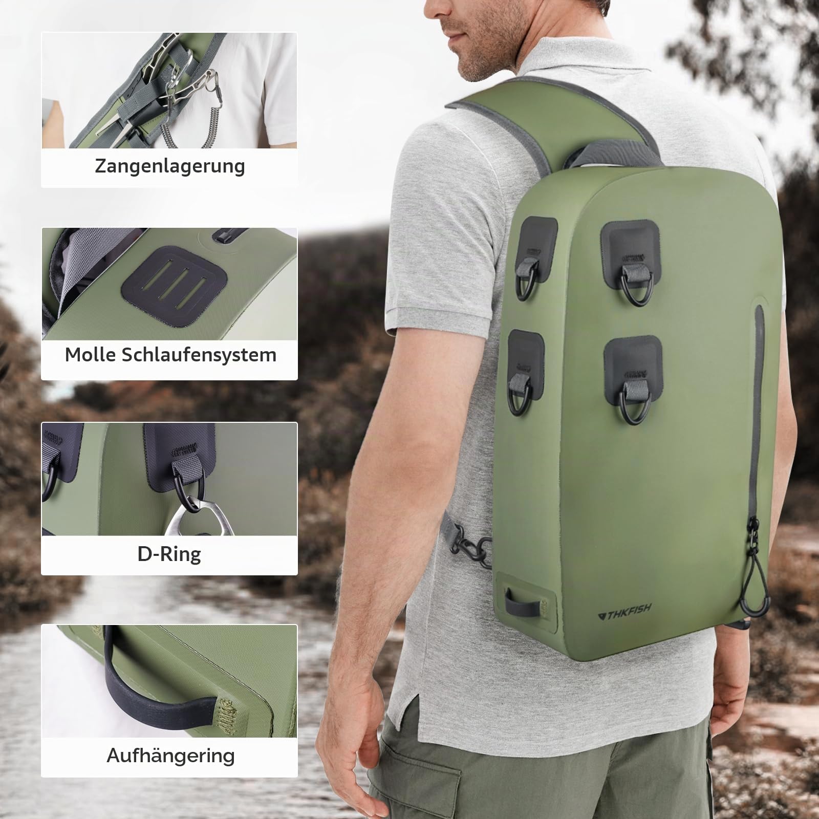 THKFISH Angelrucksack Wasserdicht IPX8, 9L Angel Tasche für Angeln mit Luftdichtem Reißverschluss,für Outdoor-Fliegenfischertasche,Laufen, Sport im Freien, Training