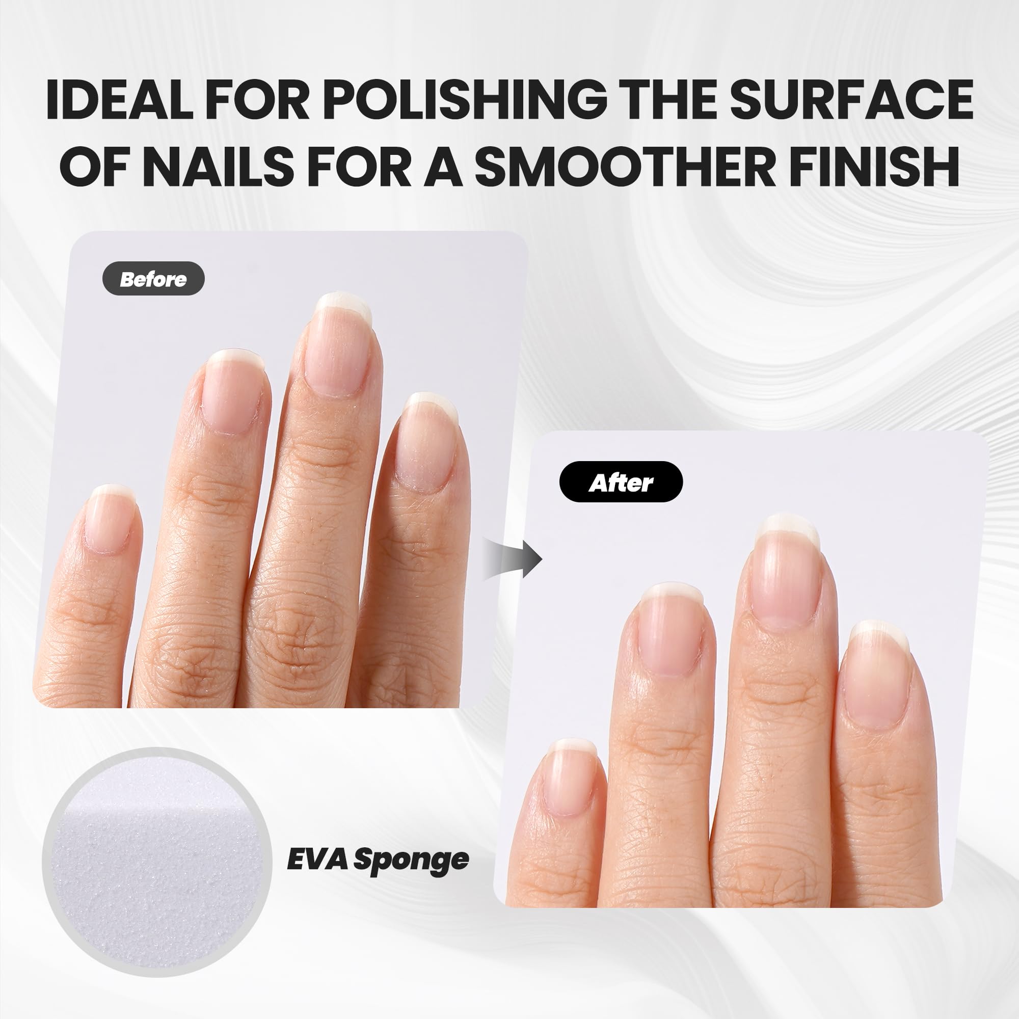 Set di 10 lime per unghie, lime per nail art, lime professionale per levigare unghie acriliche o in gel naturale, 4 lati lavabili per manicure - Bianco