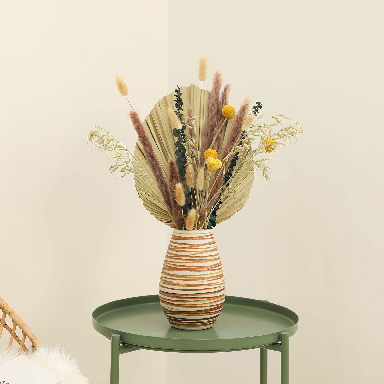 Skalago Bouquet de fleurs séchées 44 cm 45 tiges Fleurs séchées Décoration avec herbe de la pampa séchée et bouquet boho Arrangements de fleurs séchées pour la maison, le mariage, la cuisine,