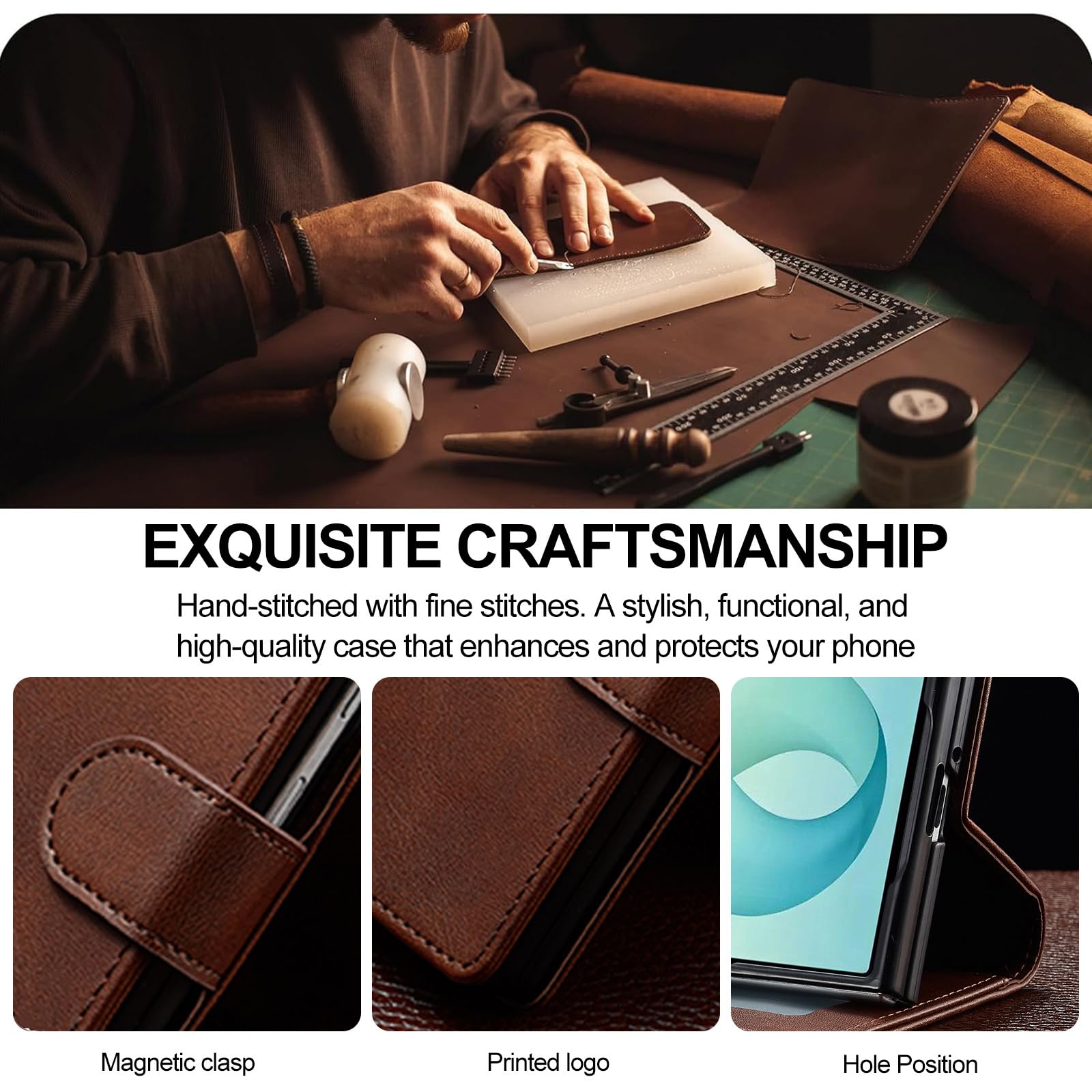 Portafoglio Cover per Samsung Galaxy Z Fold 8, D'epoca Pelle Ribaltabile