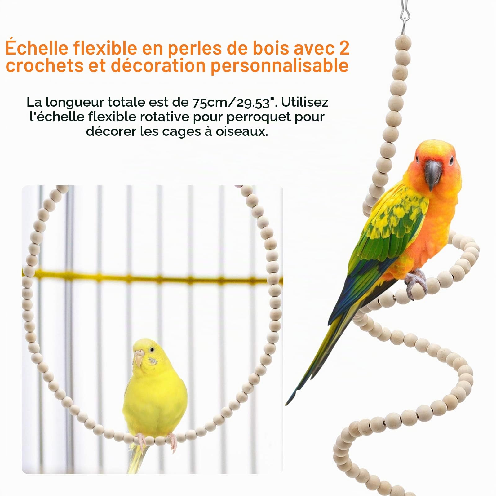 Oiseau Perroquet Jouets 7 Pcs, Cage À Noix De Coco Naturelle avec Échelle, Hamac d'escalade À Balançoire