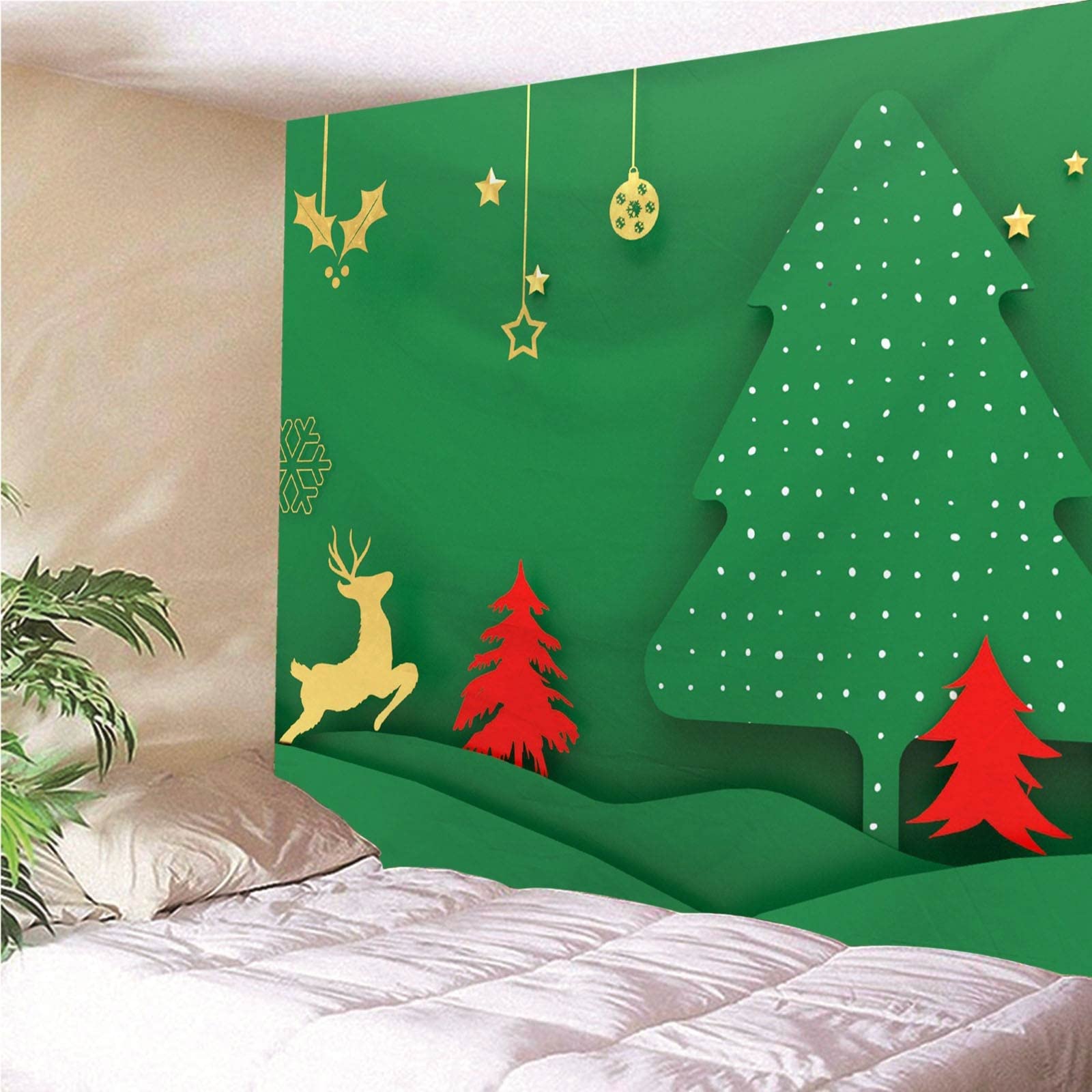 Natale Addobbi Room Tapestry Albero di Natale per Soggiorno Camera da Letto Dormitorio Murale Decorazione,Festa Sfondo, 200x200CM