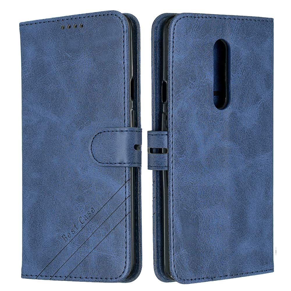 ISADENSER OnePlus 7 Pro Wallet Case OnePlus 7 Pro Case, Premium PU Leather Folio Flip Cover Vogue Business with Kickstand and Credit Slots Wallet Phone Case for OnePlus 7 Pro Retro Blue HX