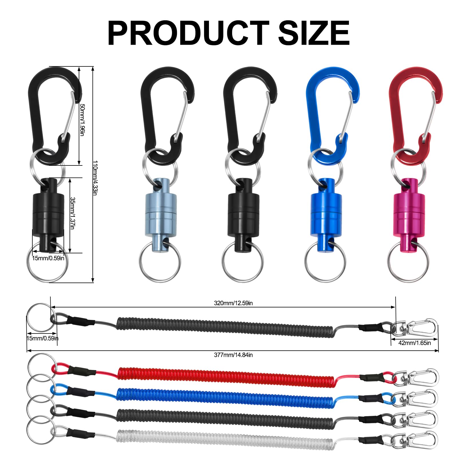 4 Pièces Aimant pour Epuisette, Libération de Filet Magnétique avec Porte Clé Extensible Spirale Boucle Magnétique de Filet pour Pêche Surf Randonnée L'alpinisme 4 Couleurs