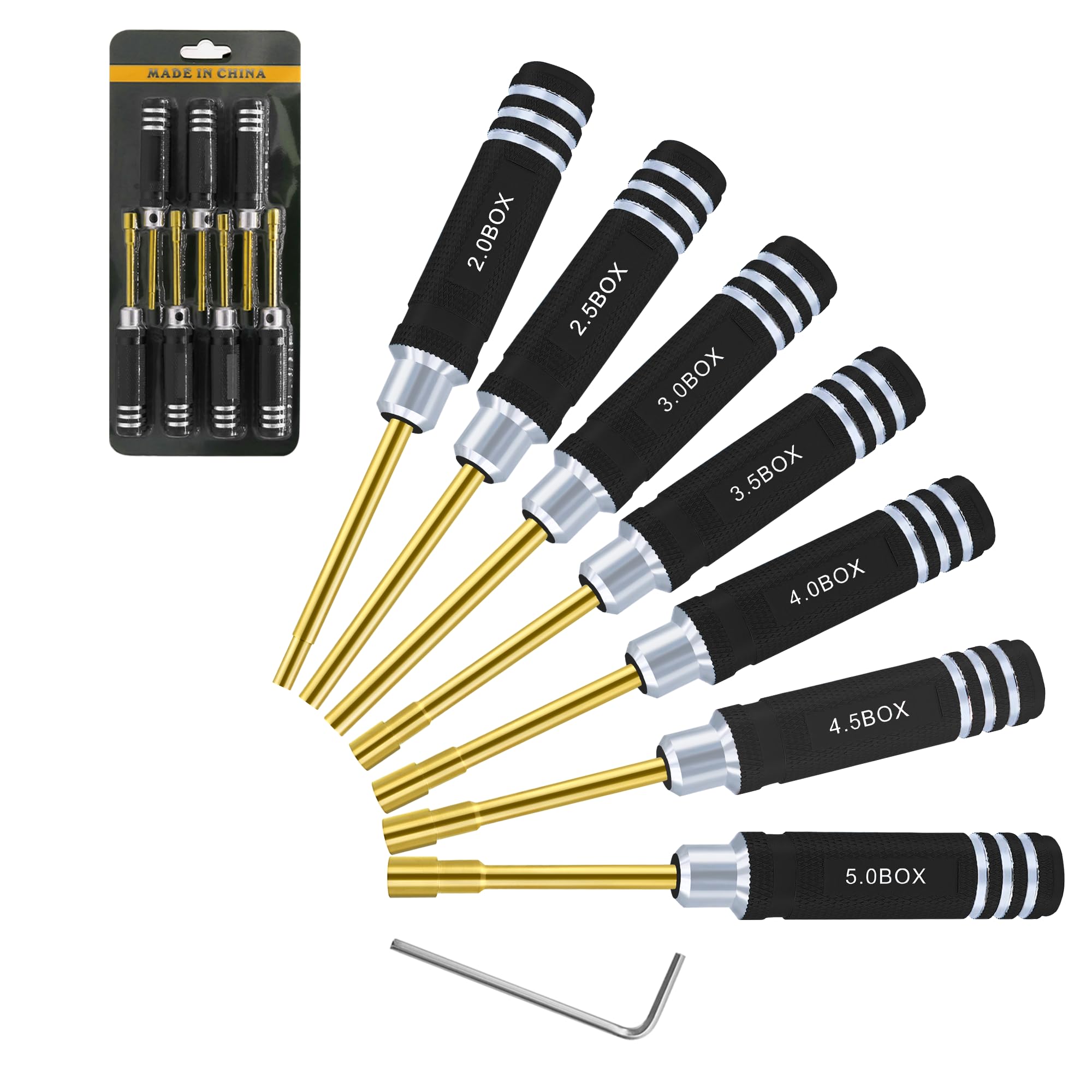 Craznick 7Pcs Metric Hex Nut Screwdriver Set 2.0 mm 2.5 mm 3.0 mm 3.5 mm 4.0 mm 4.5 mm 5.0 mm RC Tool Kit Socket Wrench for Axial SCX24 Wheel Attachment RC Models Car Boat Helicopter Quadcopter Black